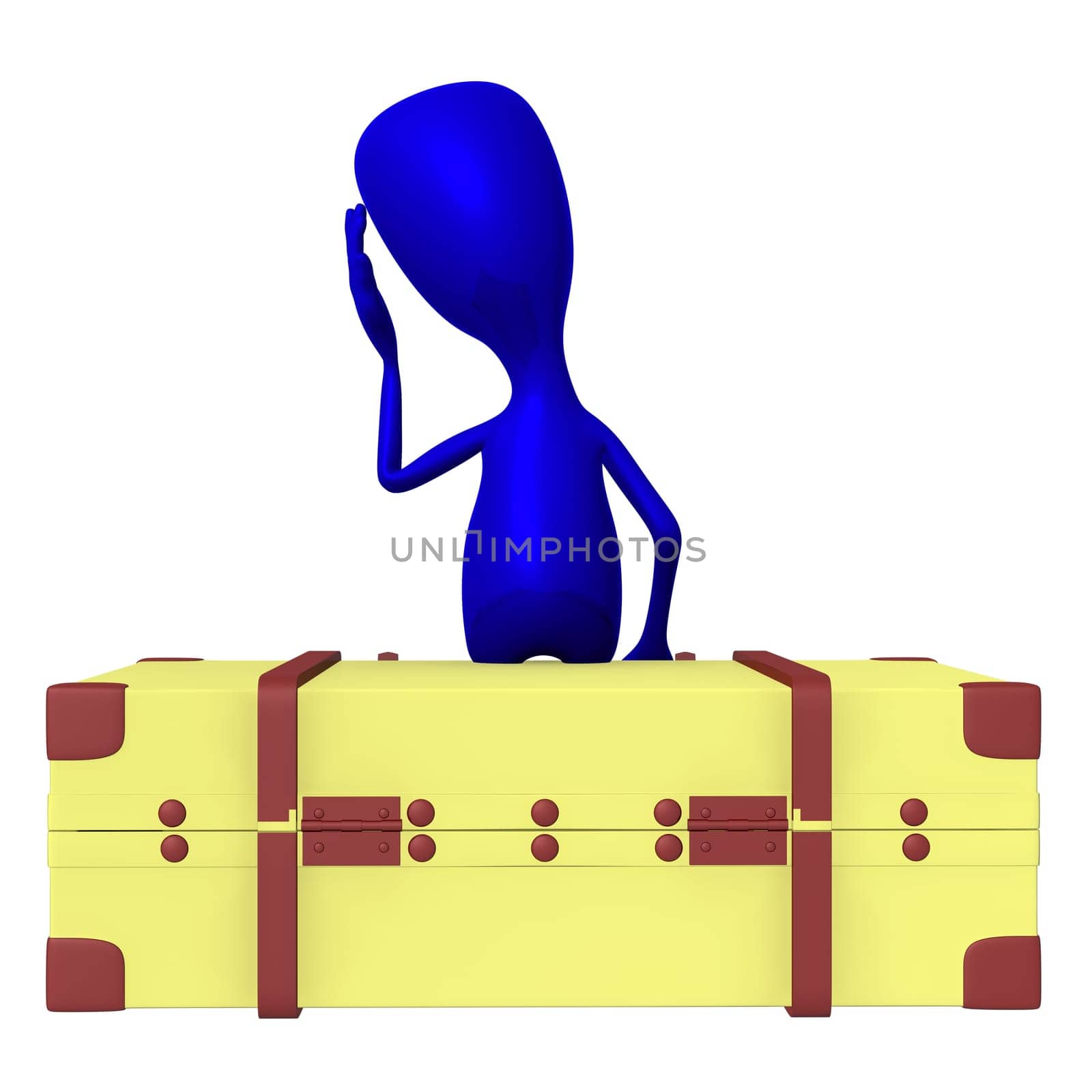 Puppet thinking what to do with that suitcase