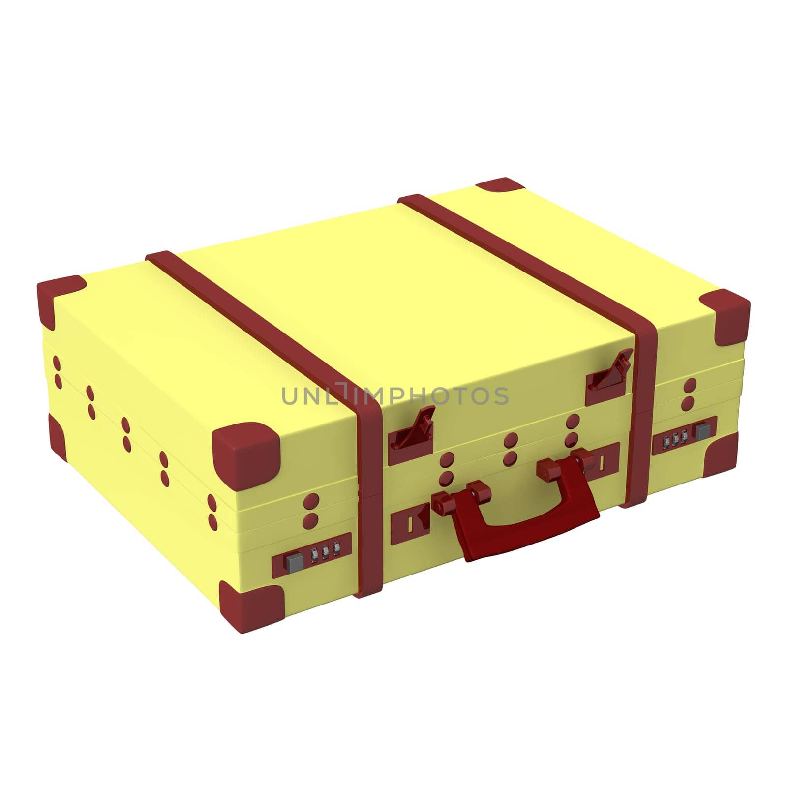 Side view suitcase with red spots and handle
