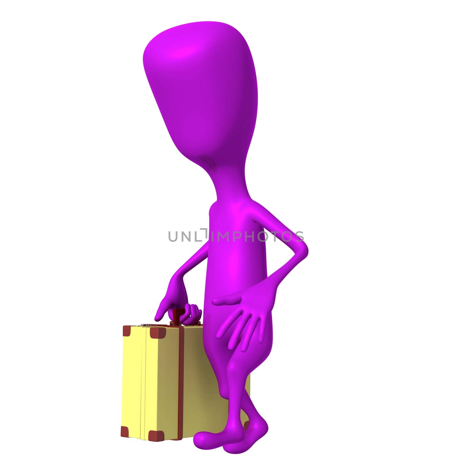 Side view puppet going on trip with case