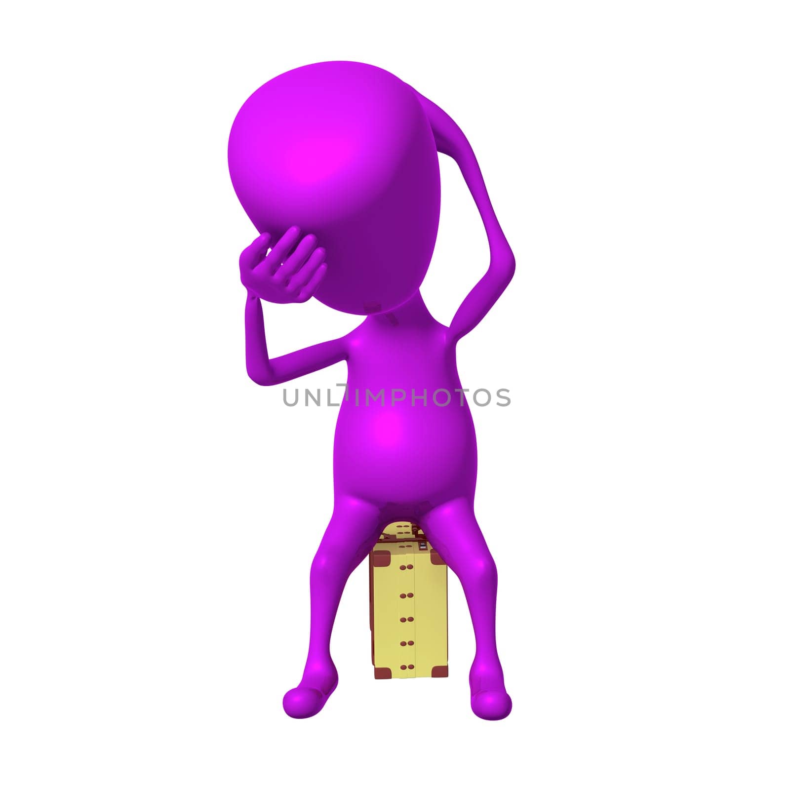 Front view puppet feel badly on small suitcase