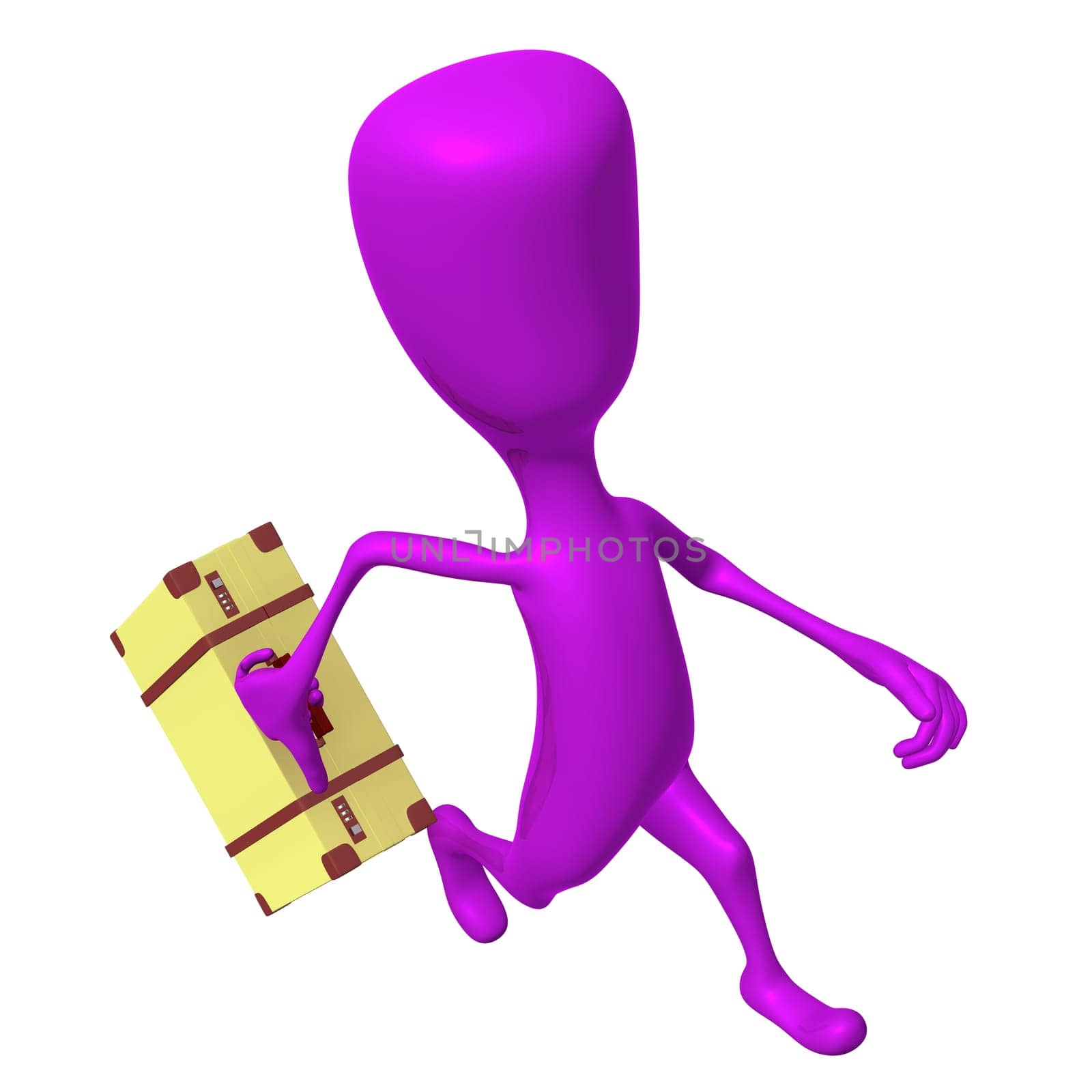 Over view puppet hurry on bus with case