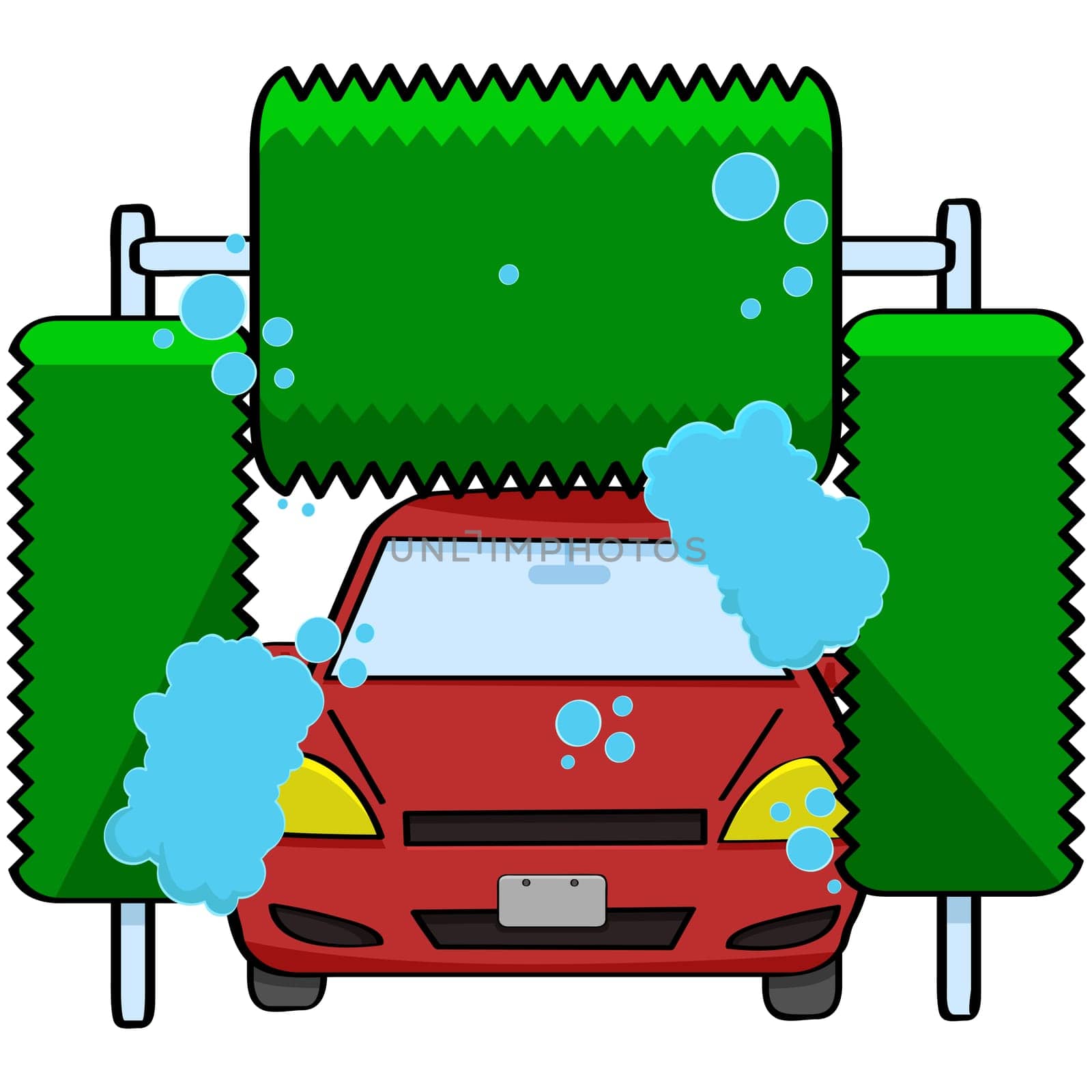 Cartoon illustration of a car inside a car wash