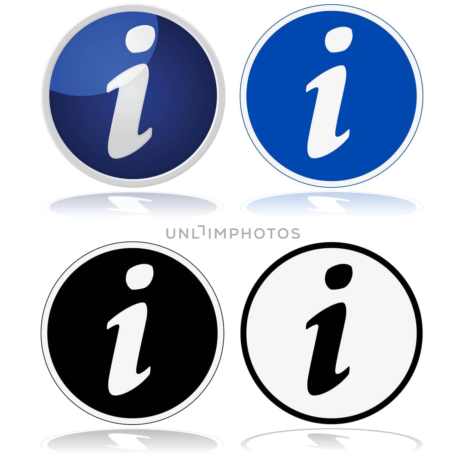 Illustration of the classic information sign with a circle and a lower-case "i"" given four different treatments"