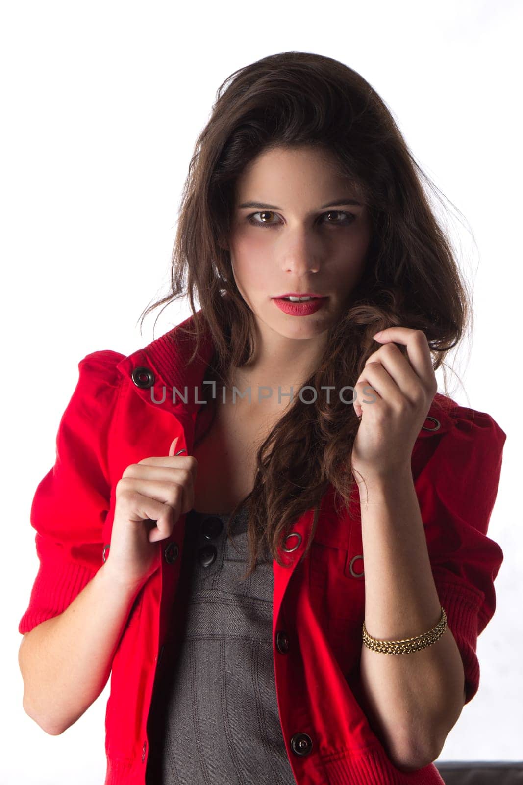 Pretty young woman with red jacket