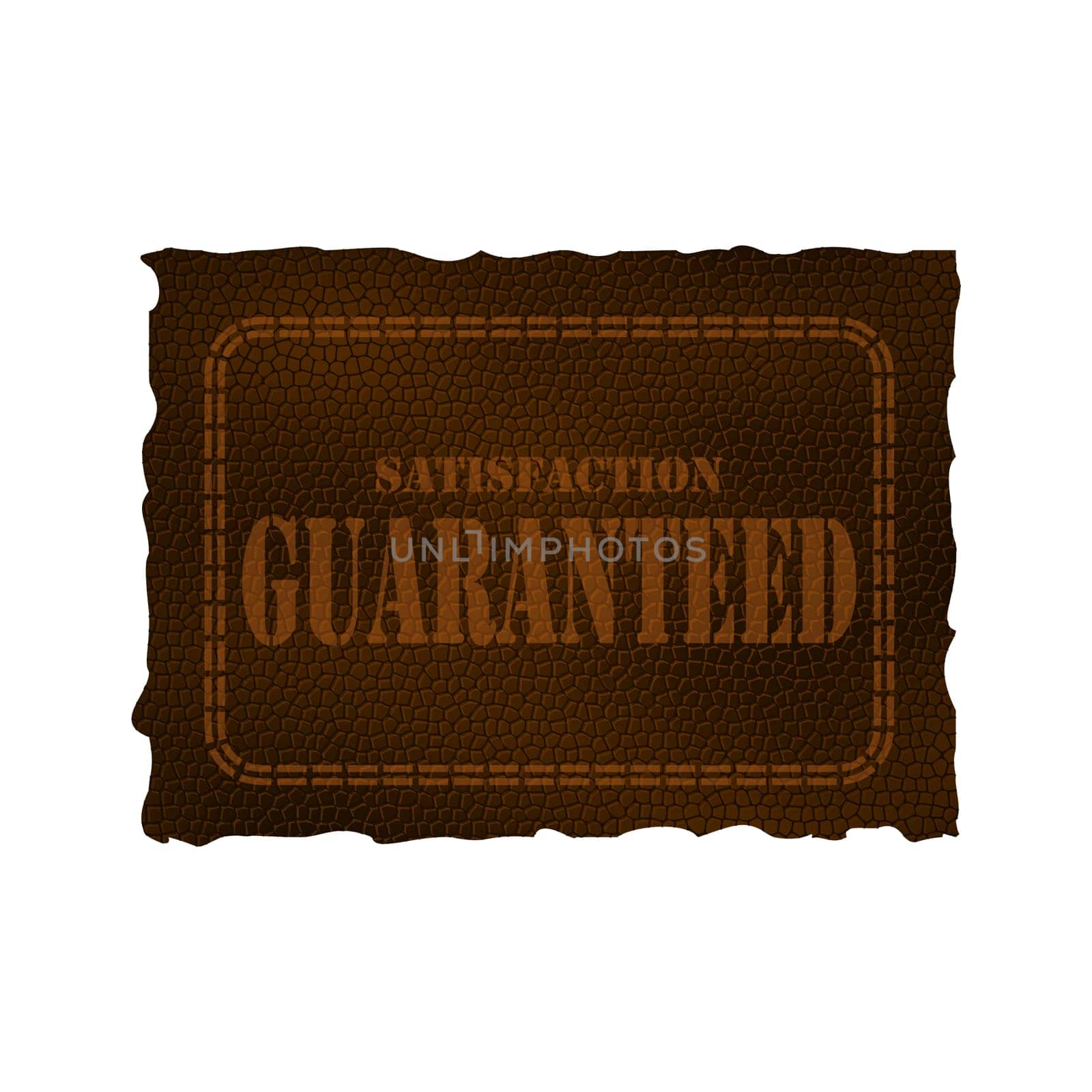 Illustration showing a leather patch with the words "Satisfaction Guaranteed"" on it"