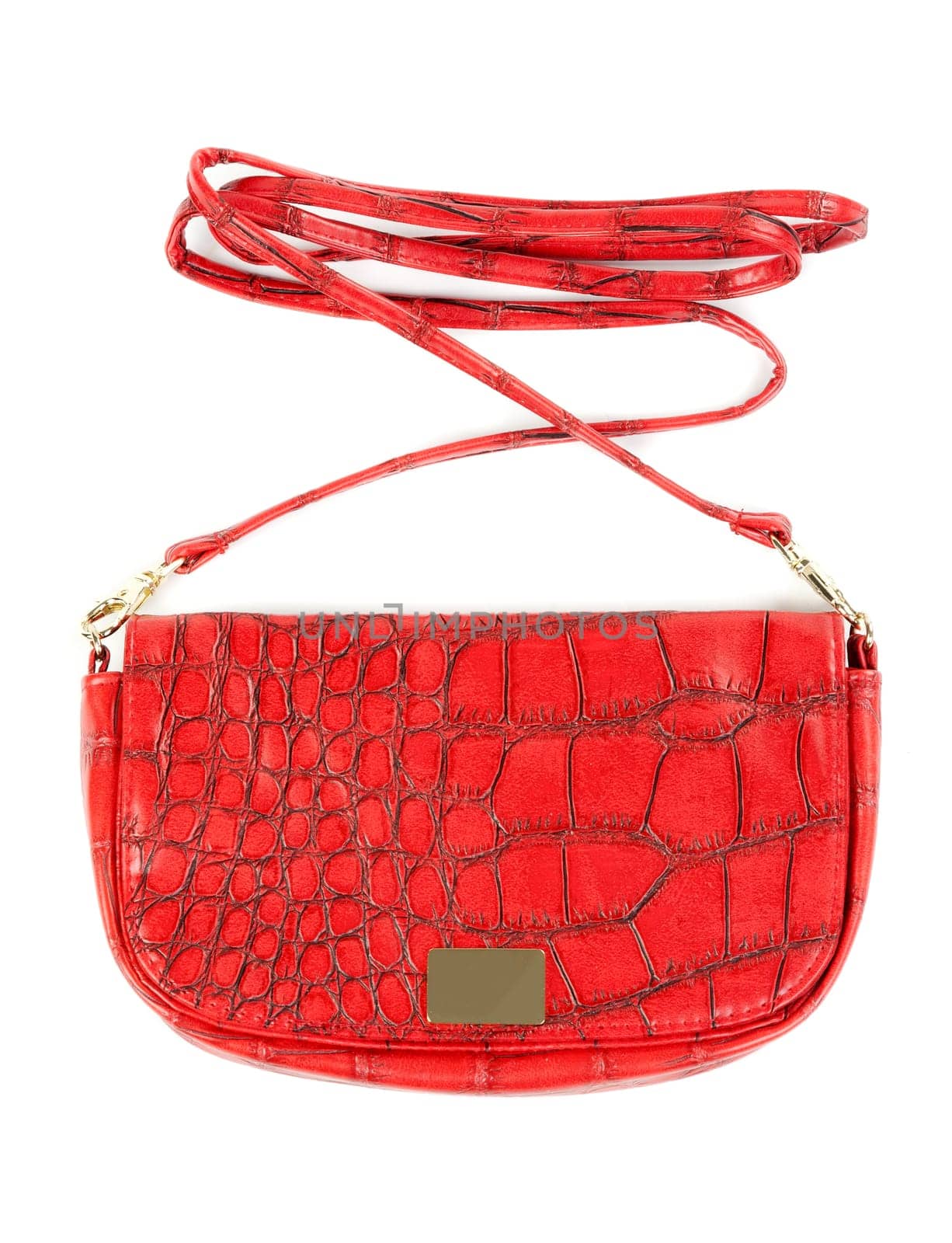 Red Women's fashionable small handbag. Isolate on white