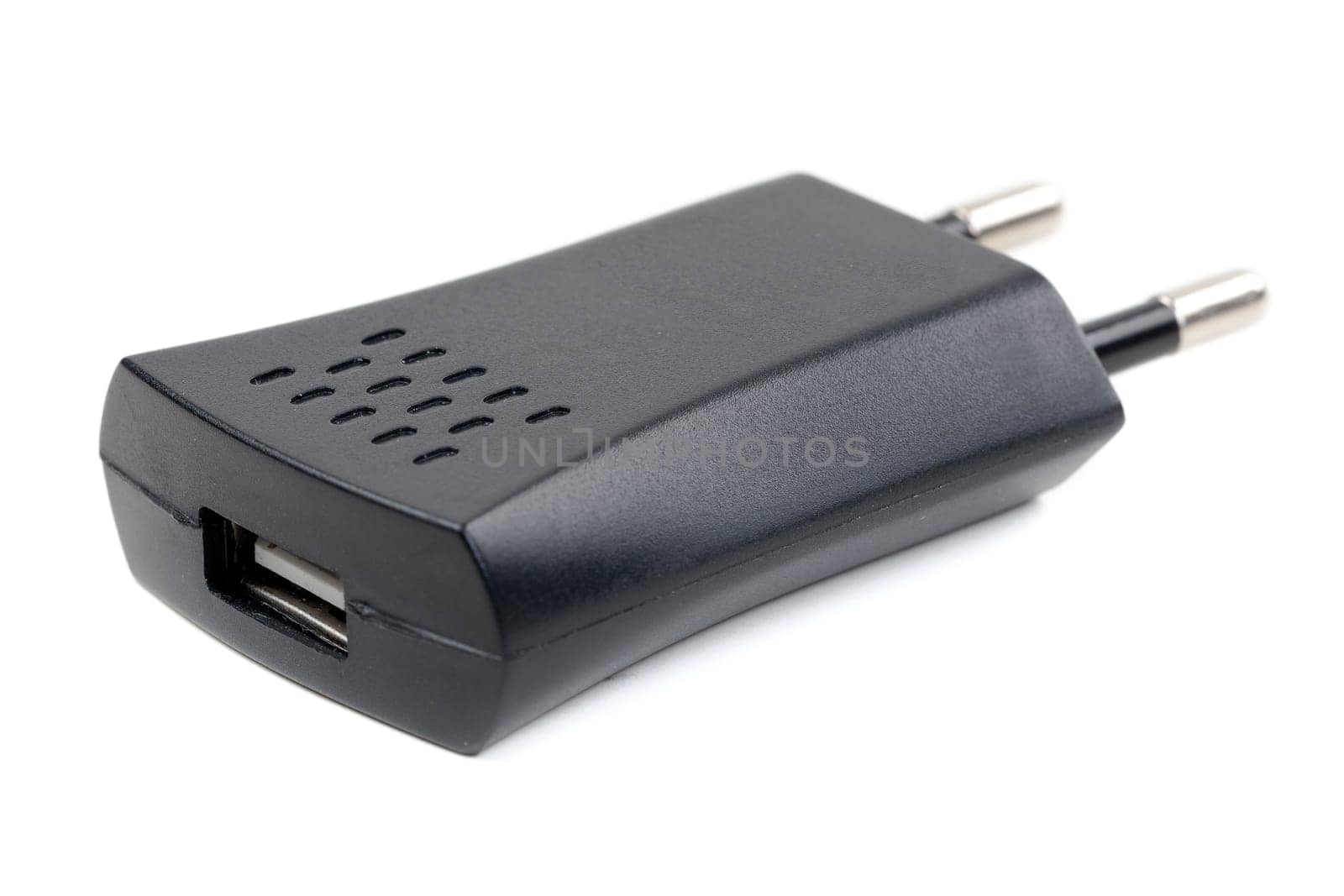 Close-up usb electric charger plug isolated on white background