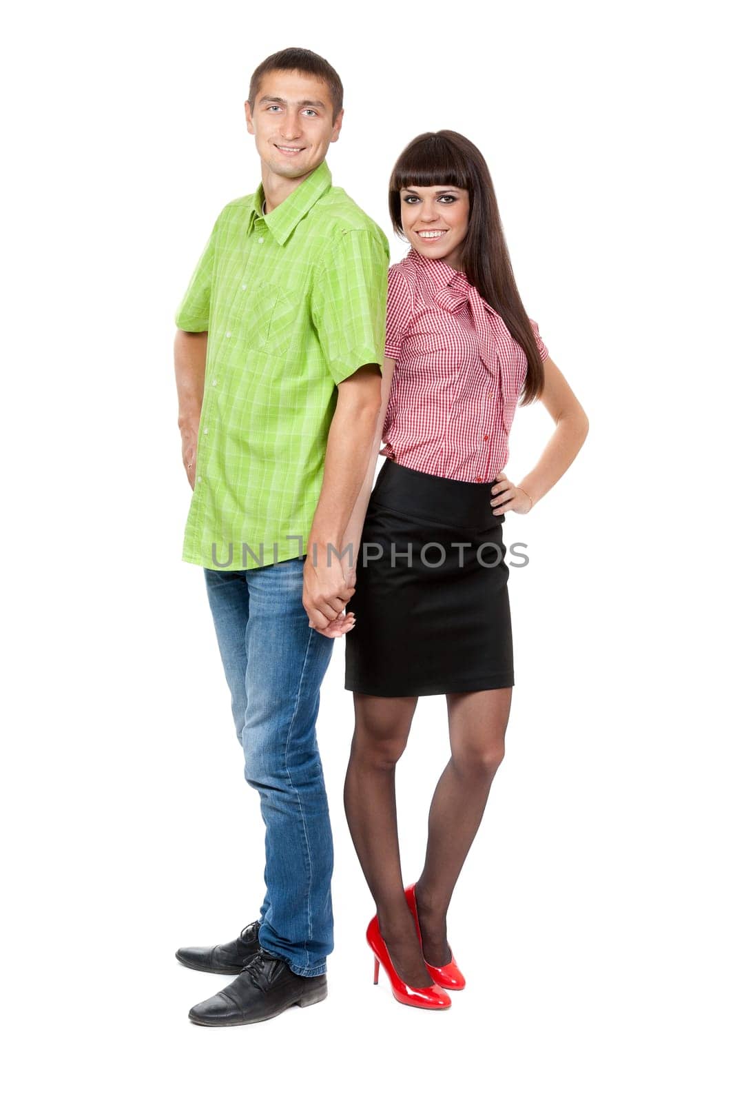 Portrait of a loving couple in the studio on a white background