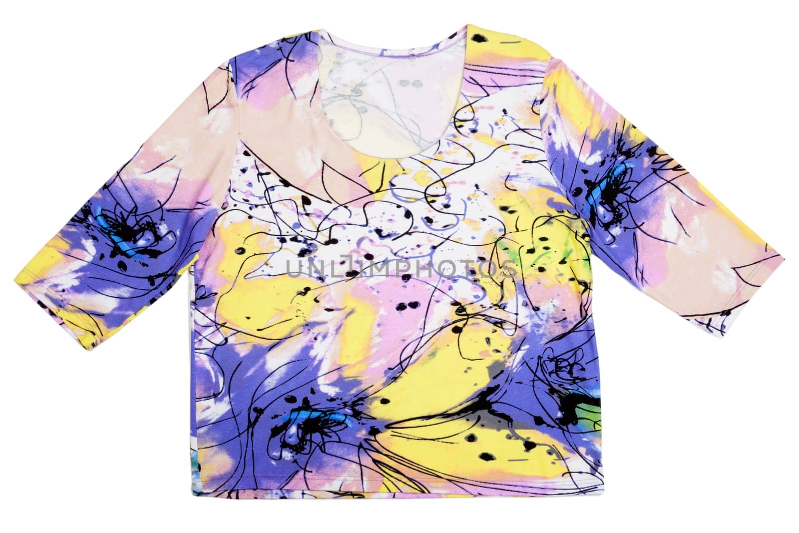 Women's blouse with colored abstract pattern