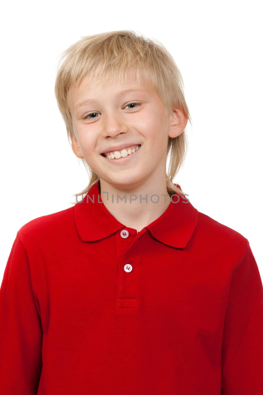 Portrait of a boy aged 10 years, isolate on white