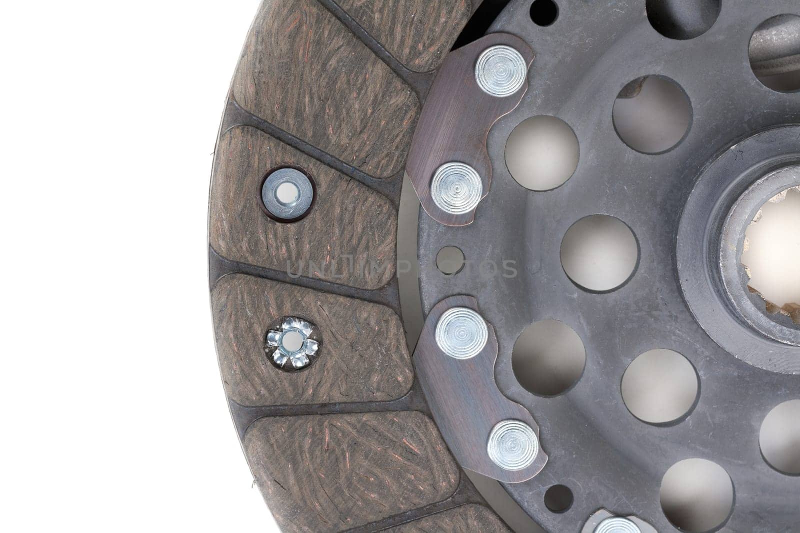 Auto Parts. Clutch plate closeup isolated on white background