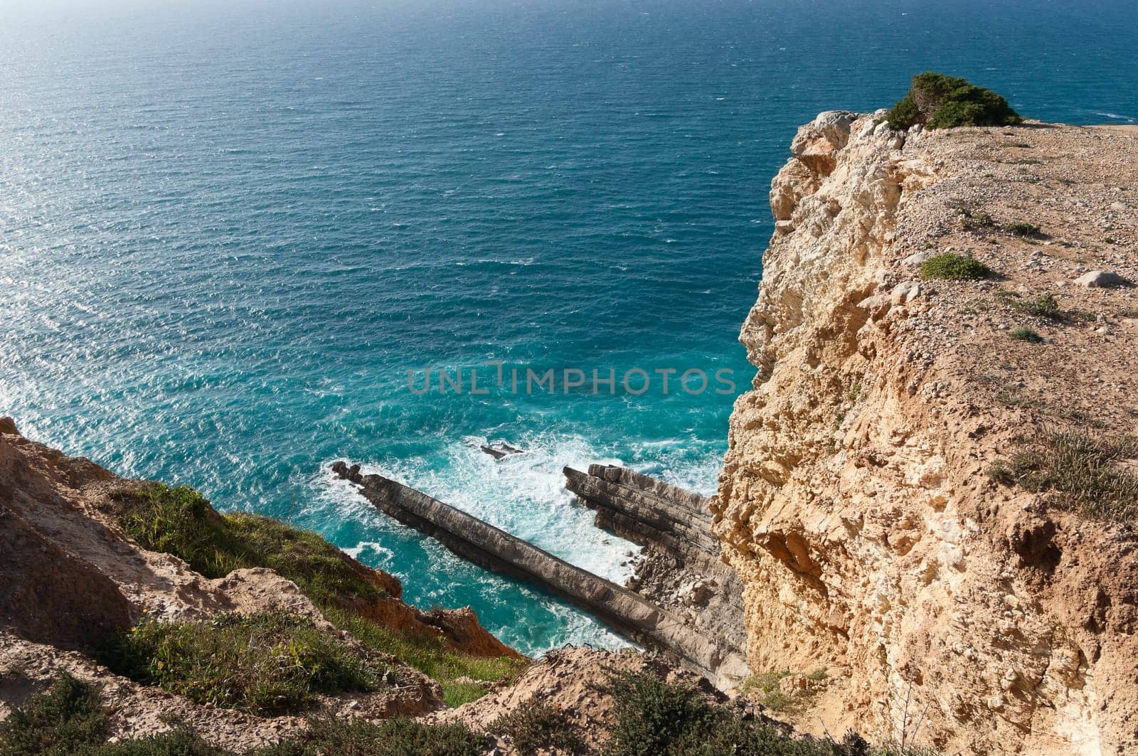 Detail of the sandstone cliffs of the southern portuguese coastline, Comporta, Portugal