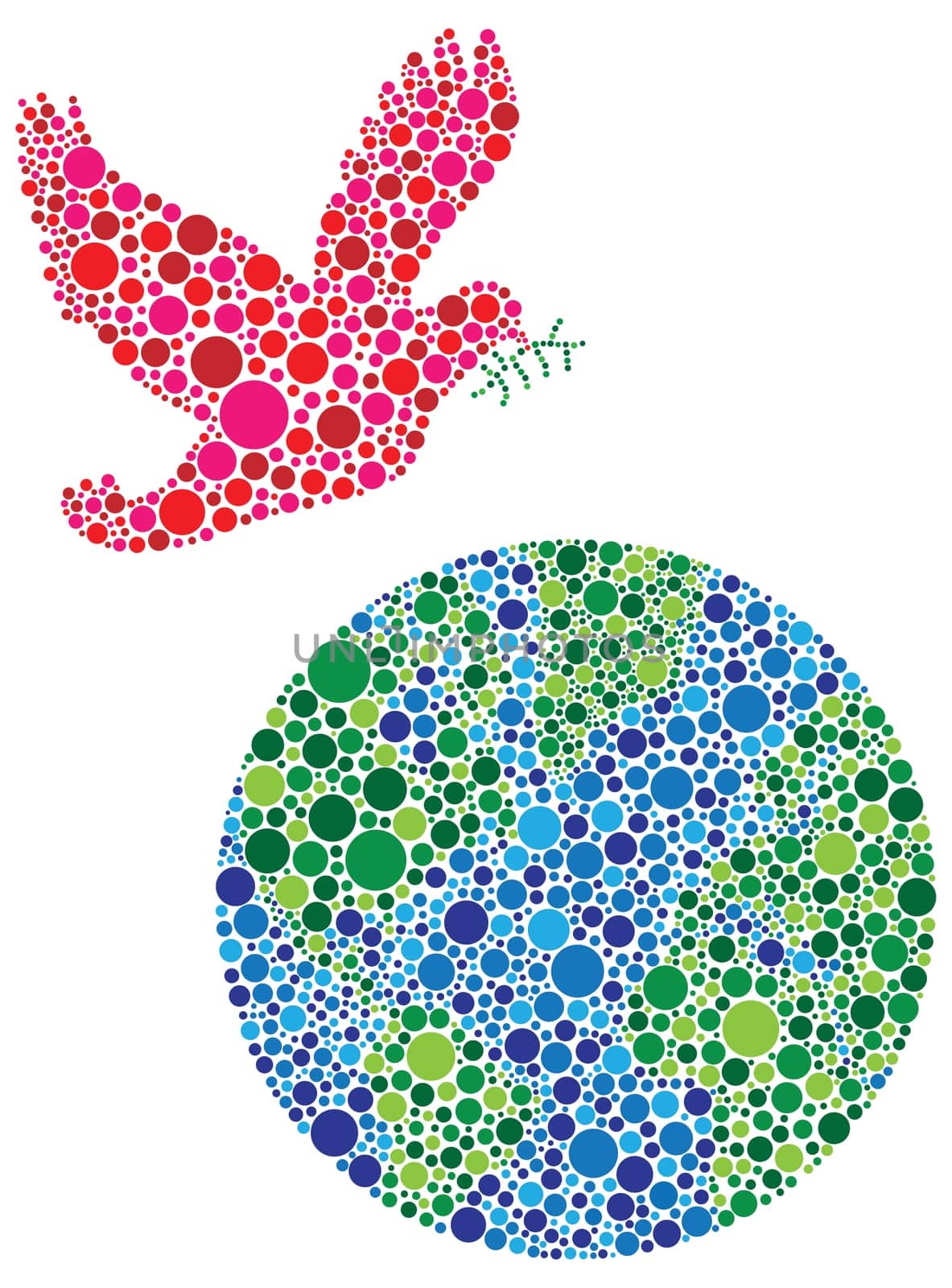 Christmas Peace on Earth Dove Silhouettes Filled with Dots Pattern Illustration Isolated on White Background