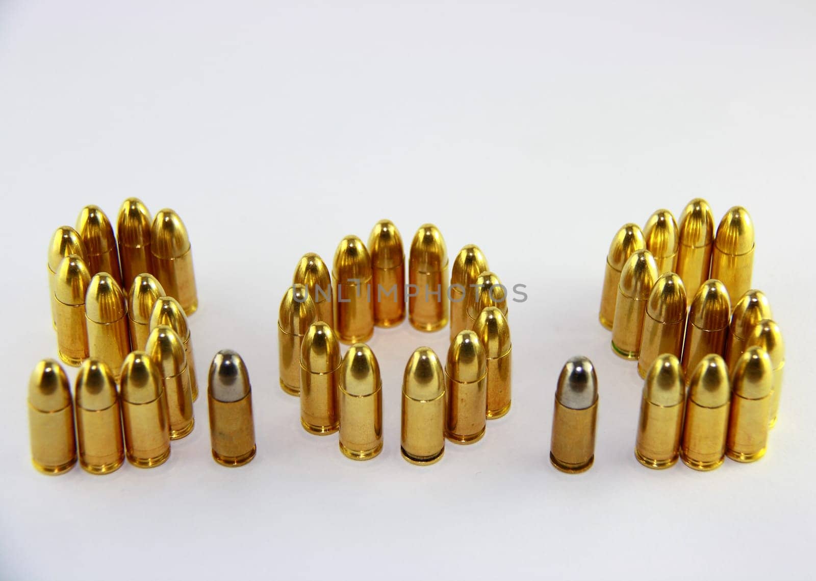 different bullets  on white isolated background