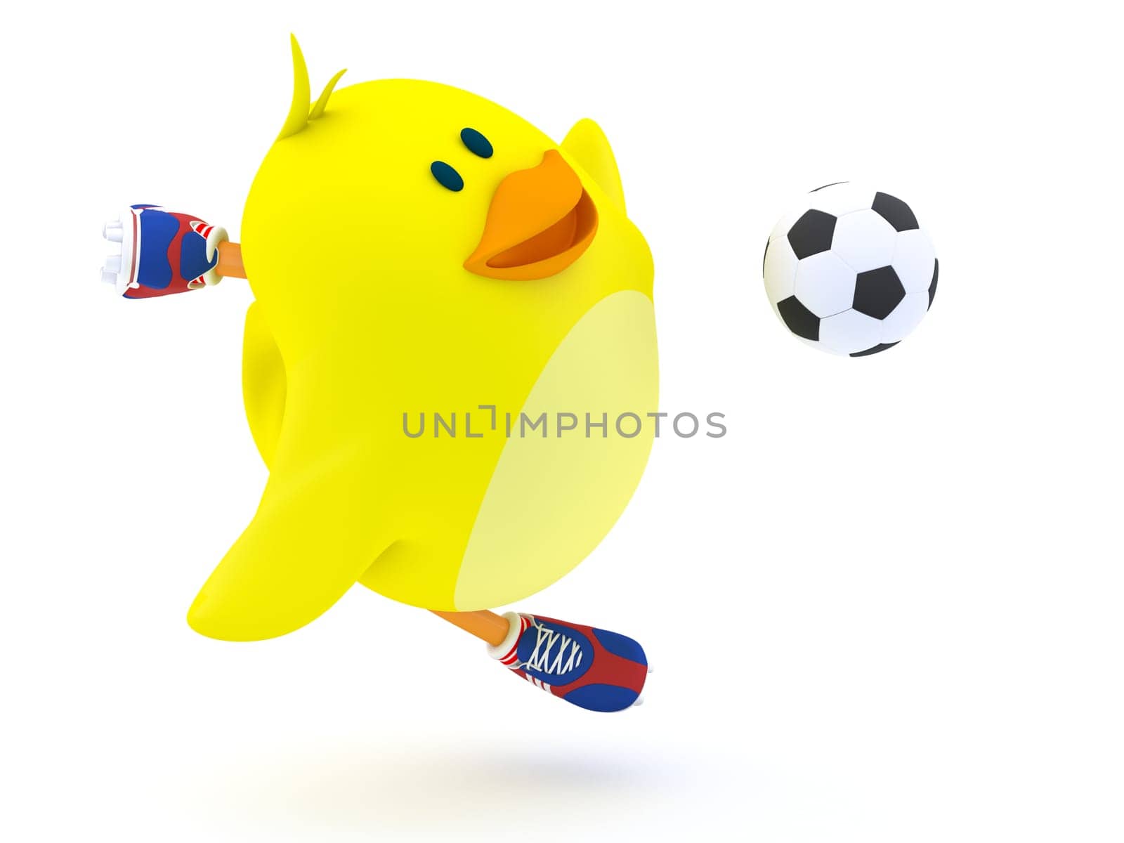 Little soccer player chick on white - 3D render