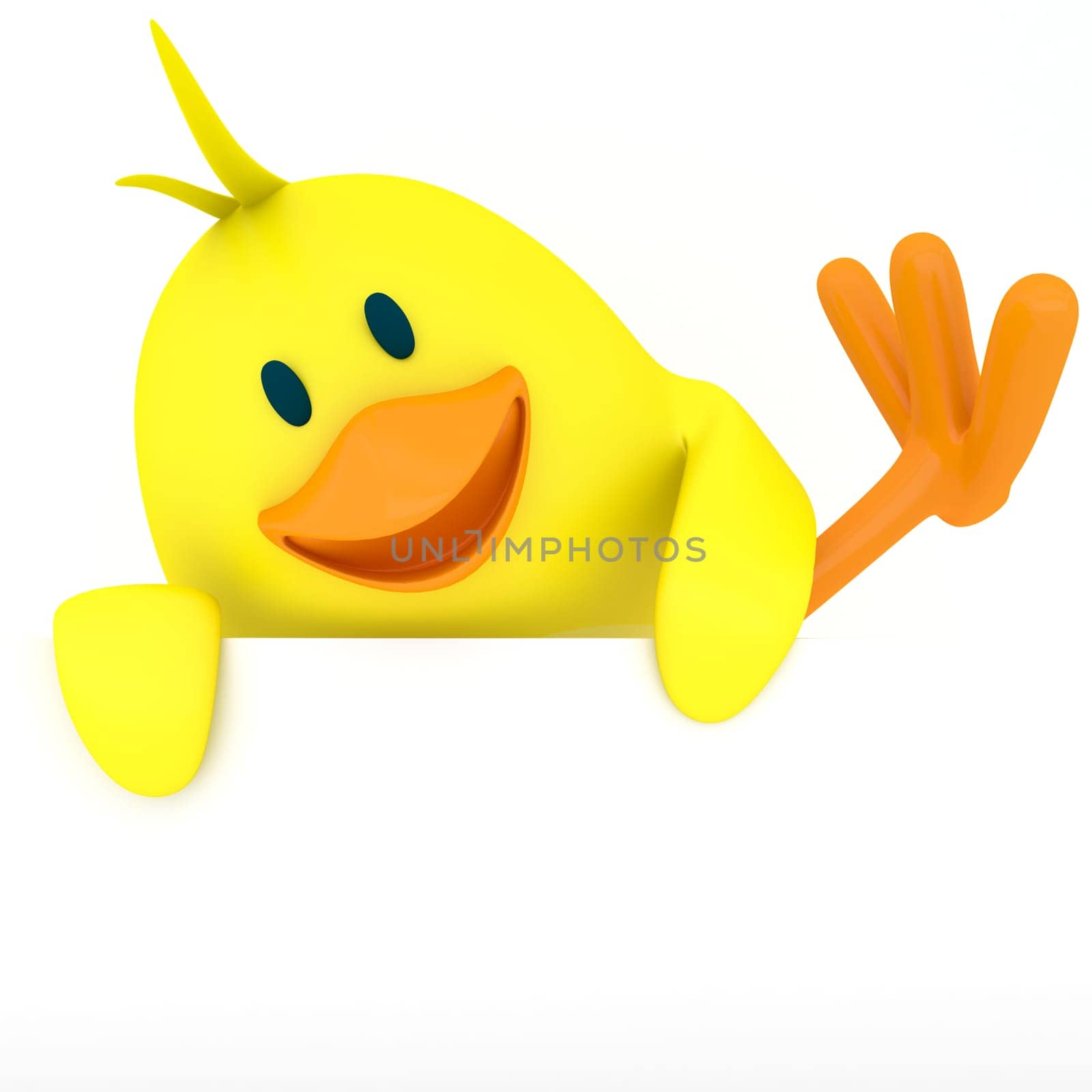 Little chick with empty board - 3D render