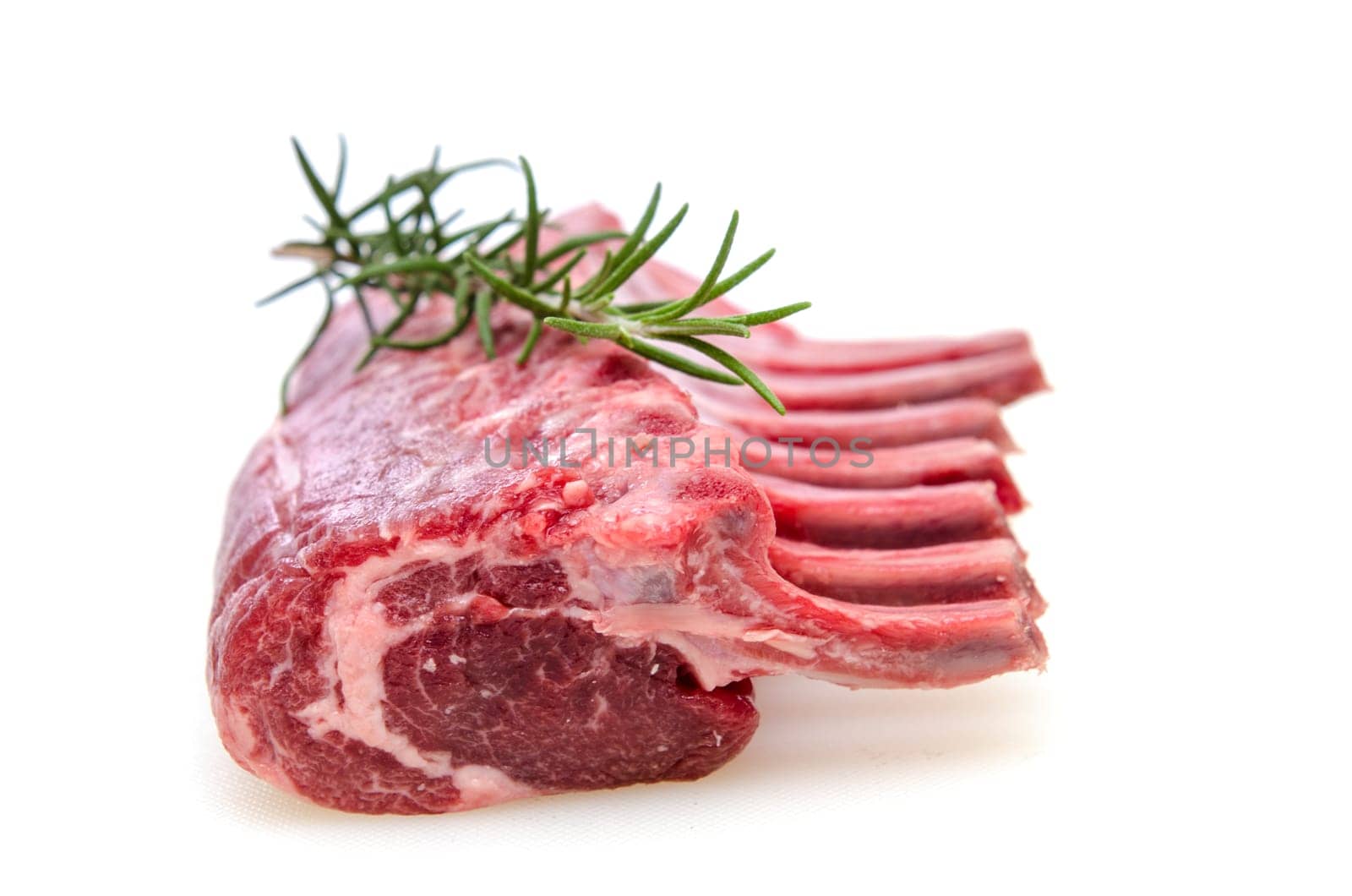 Raw lamb tea and green rosemary