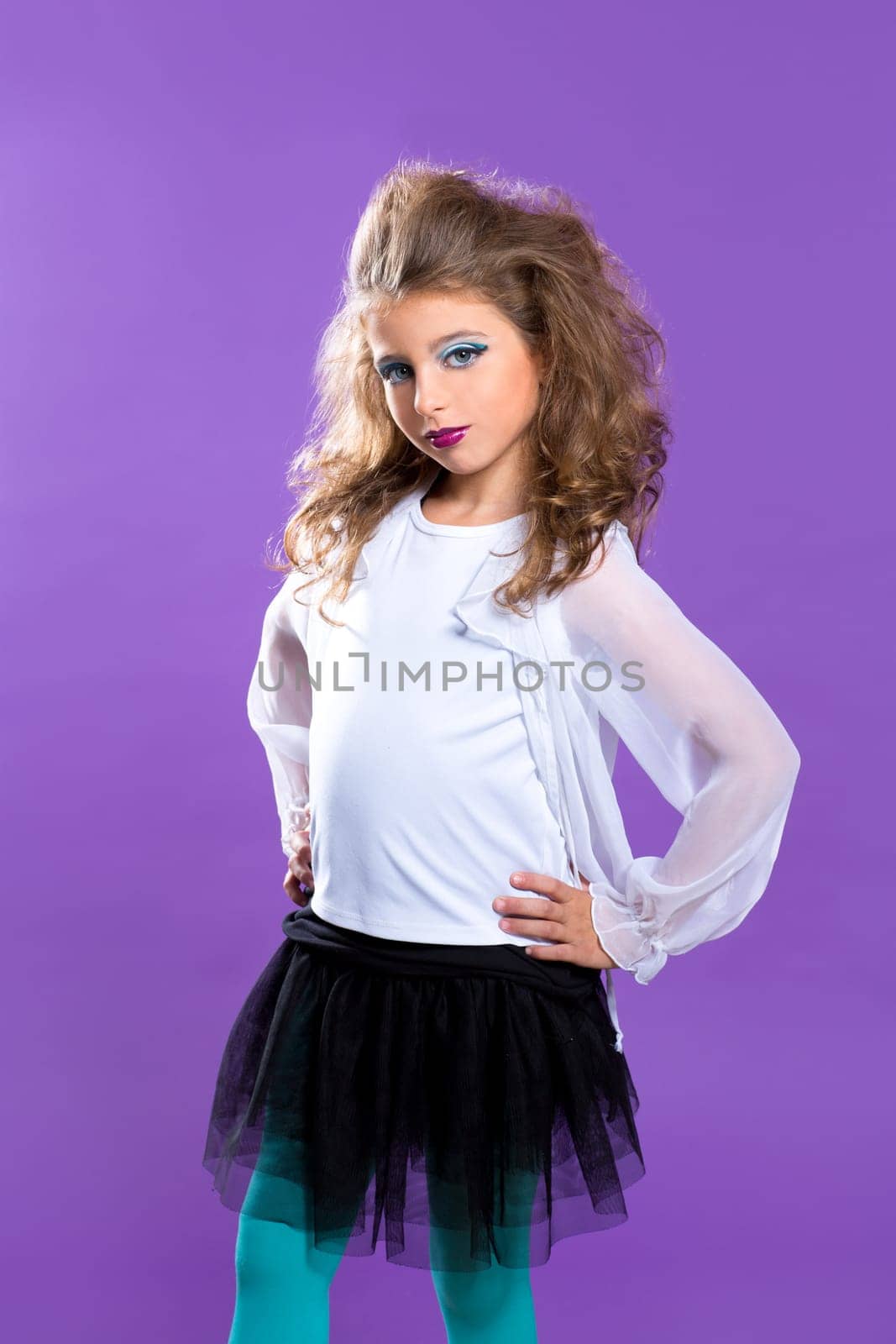 Children fashion makeup fashiondoll kid girl on purple