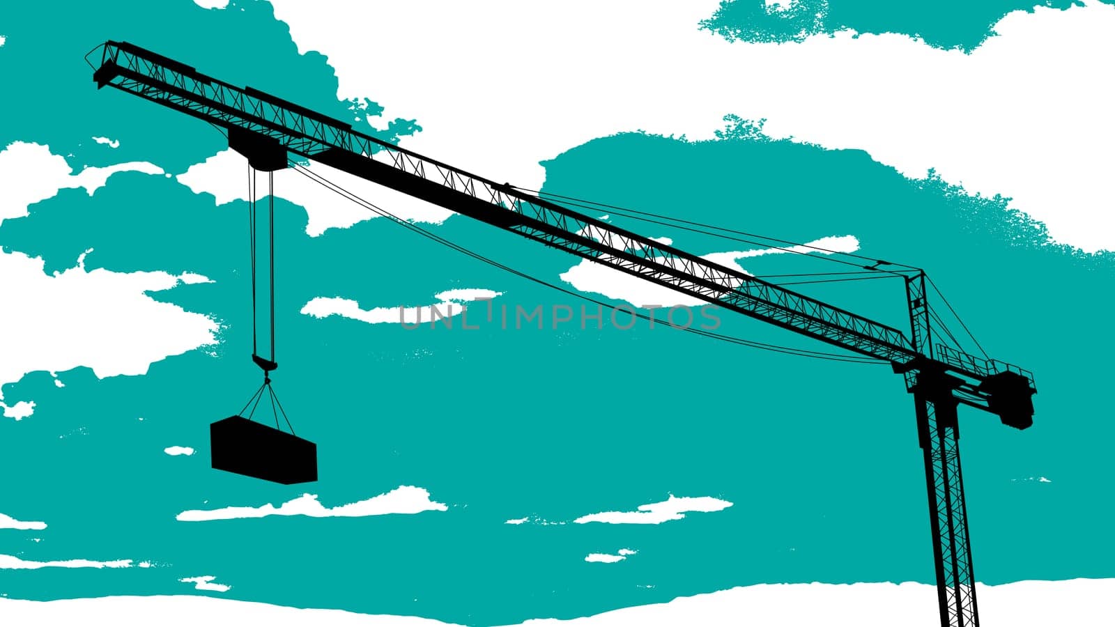 Tower crane drawing over a cloudy background