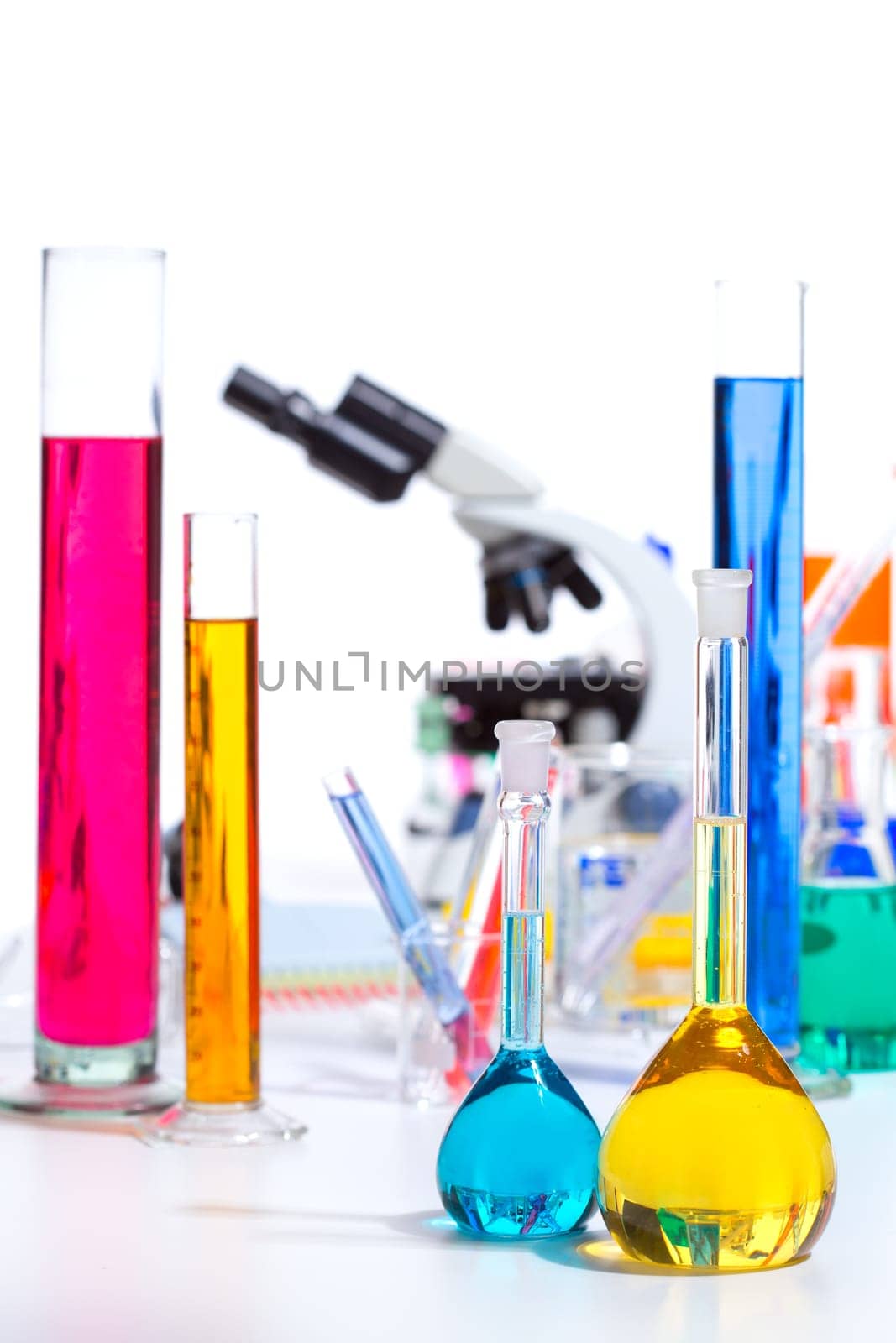 Chemical scientific laboratory stuff microscope test tube flask pipette