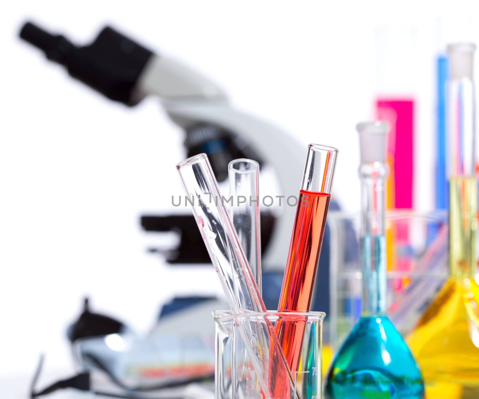 Chemical scientific laboratory stuff microscope test tube flask pipette
