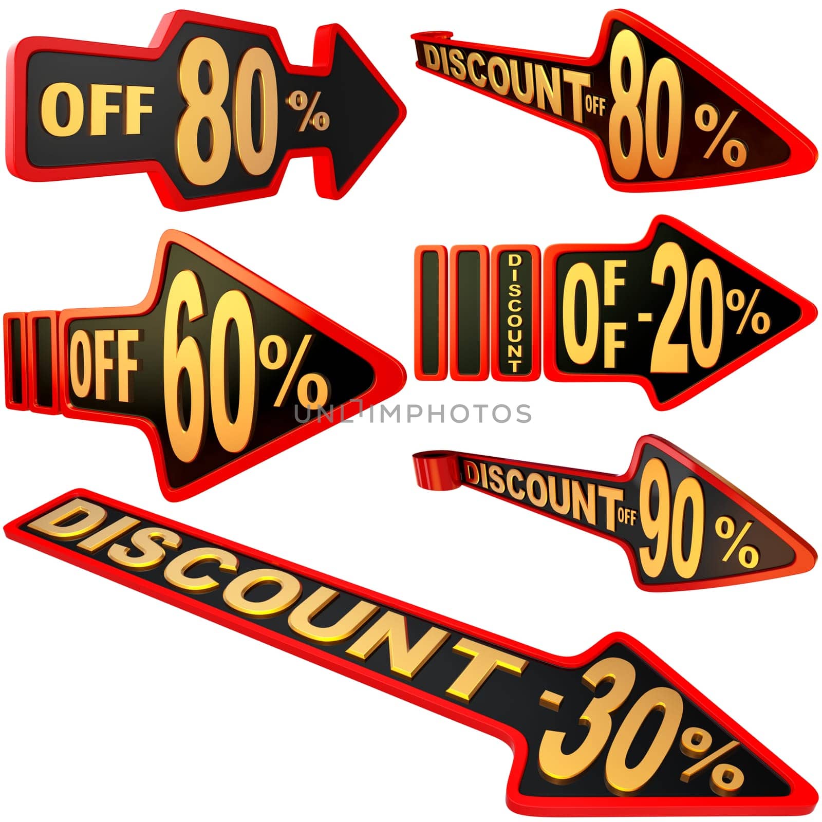 set of arrow shaped labels / stickers for sales with big variety of discounts