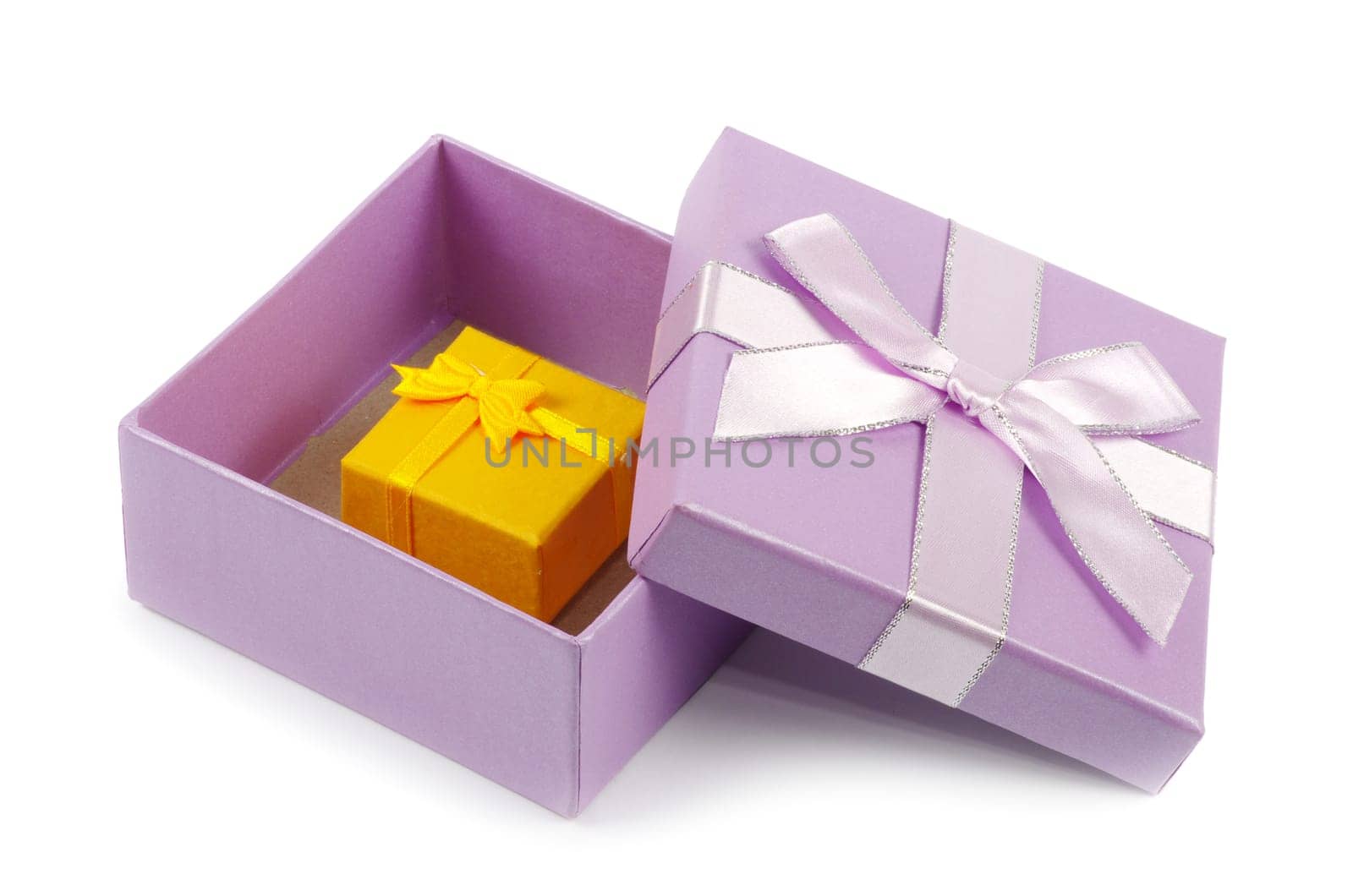 Christmas box gifts with satin bow isolated on white background