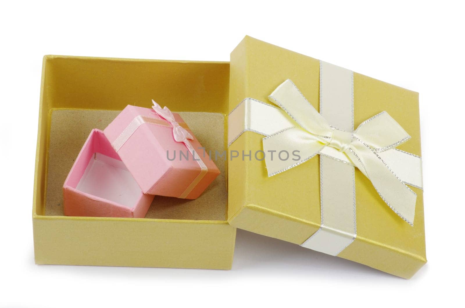 Christmas box gifts with satin bow isolated on white background