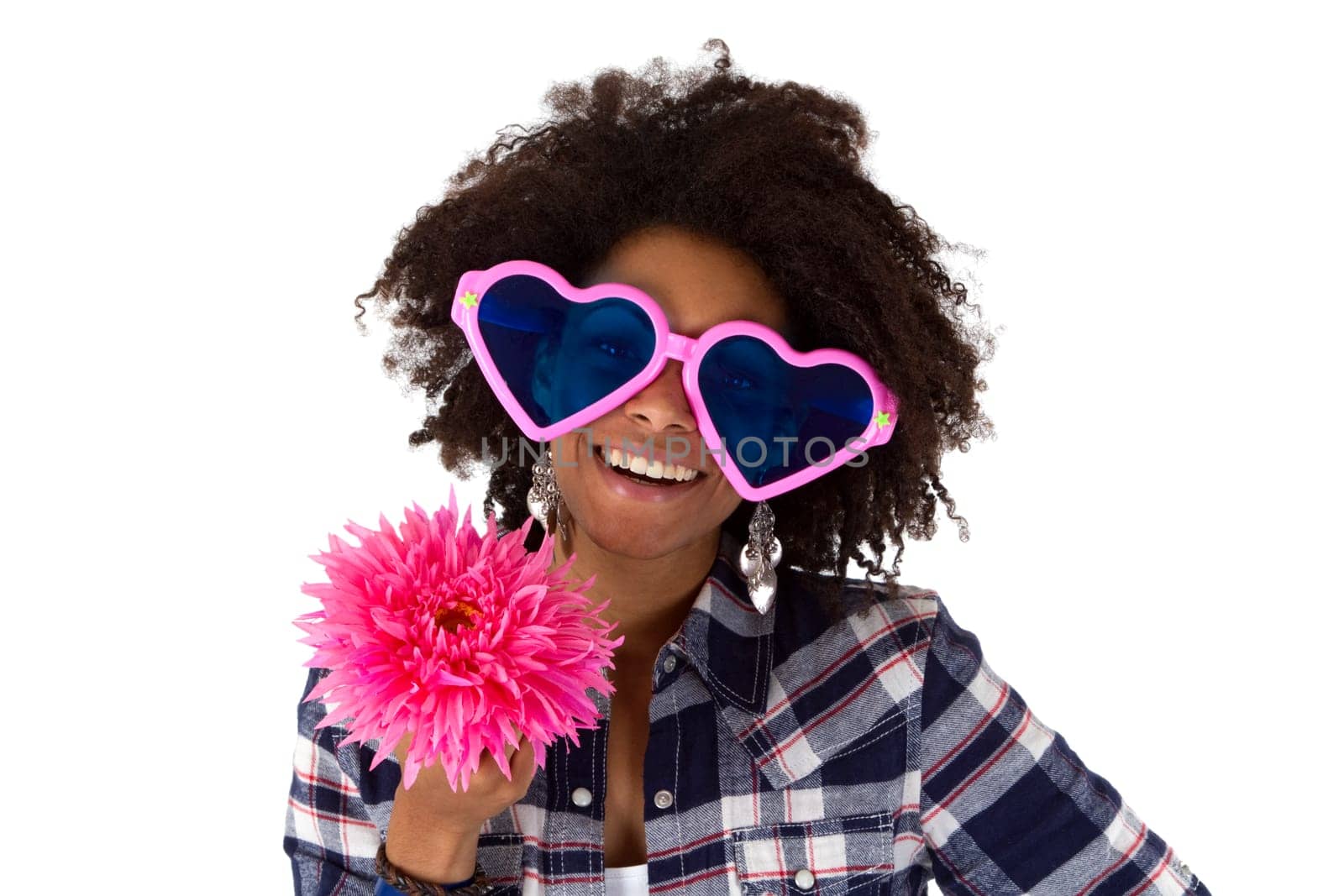 Attractive woman with flower isolated on white background
