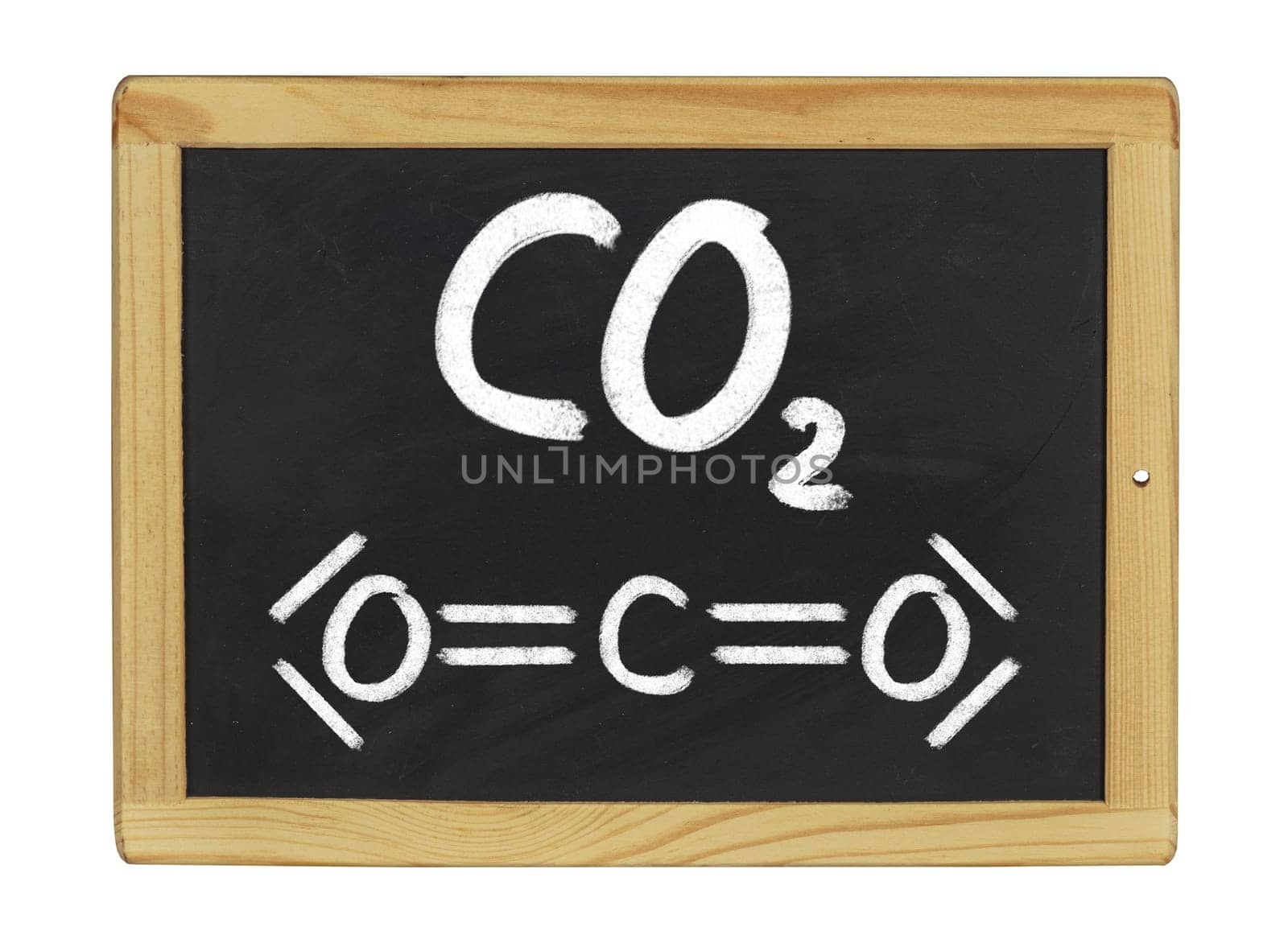 chemical structural formula of carbon dioxide on a slate