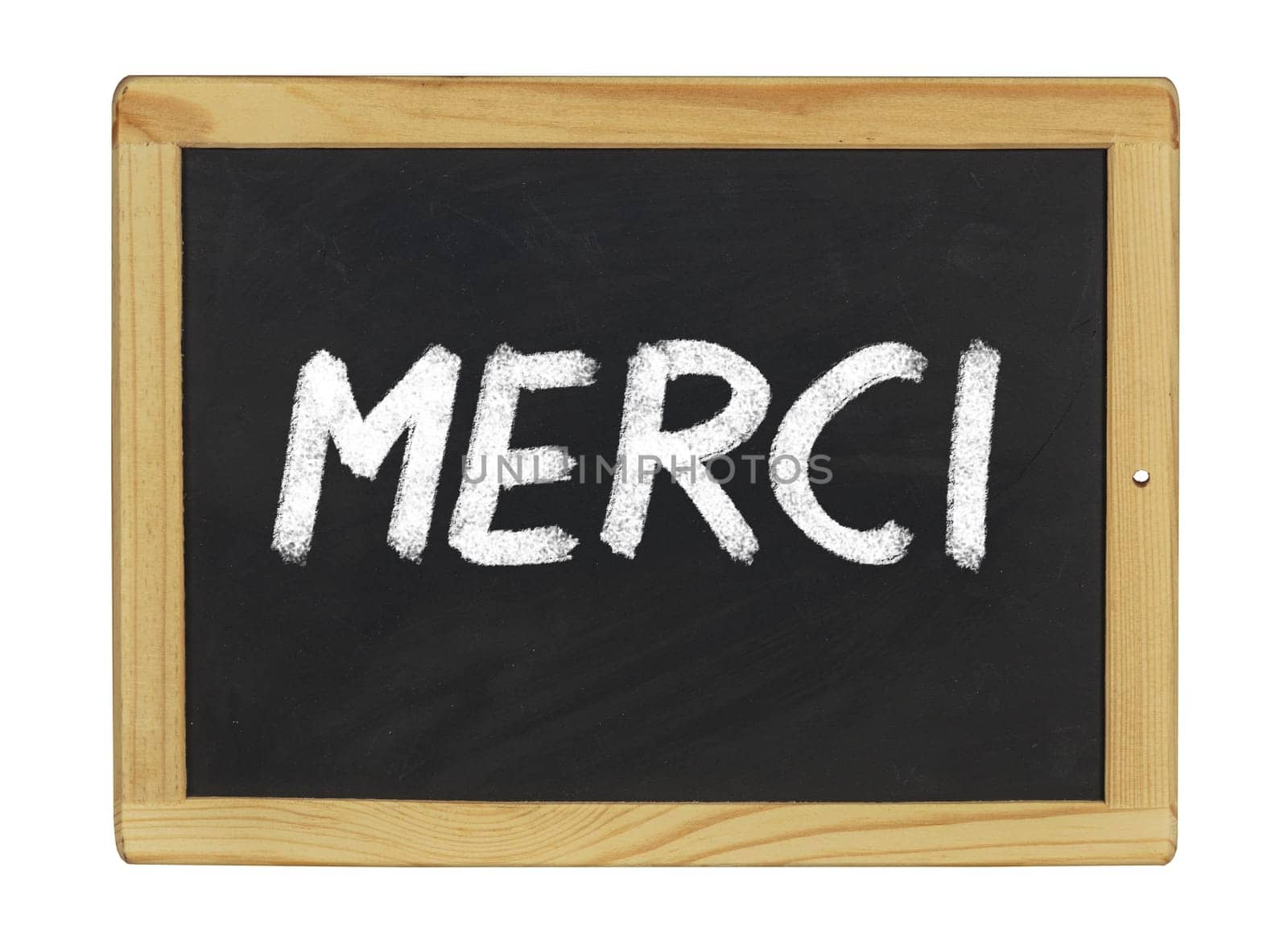 Merci written on a slate