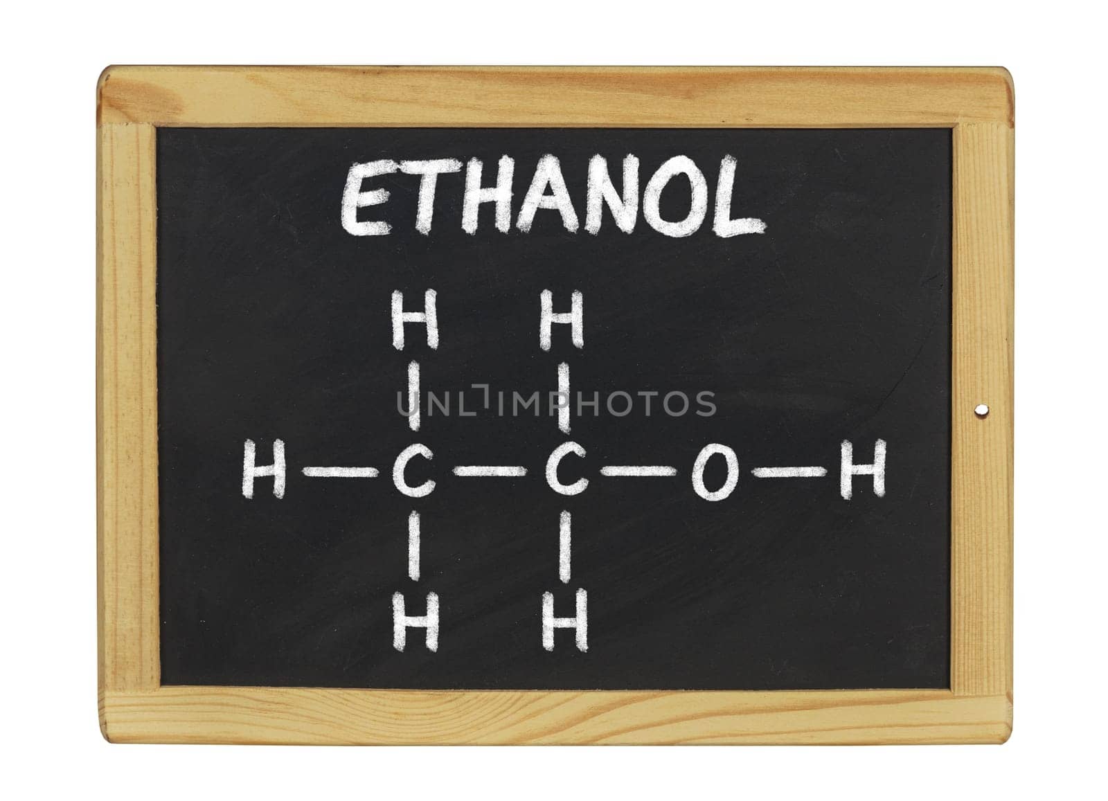 Chemical Structural Formula of Ethanol on a Slate