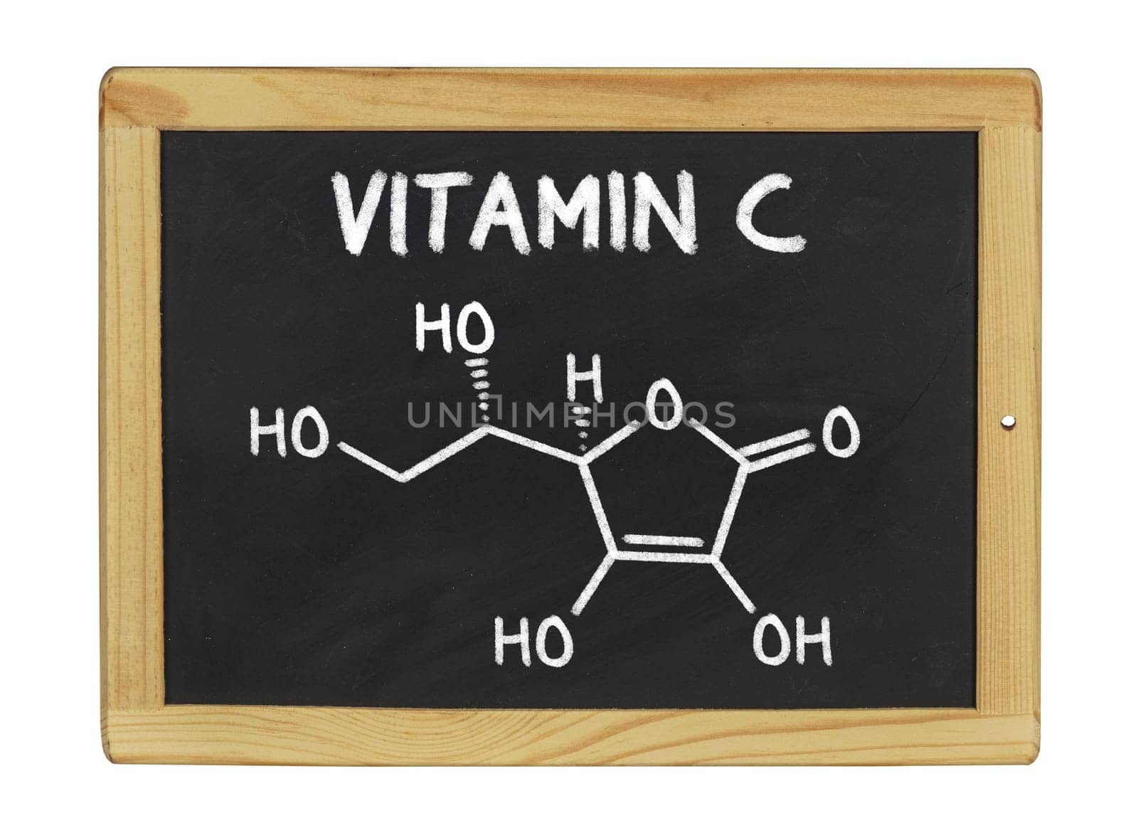 chemical structural formula of vitamin C on a slate