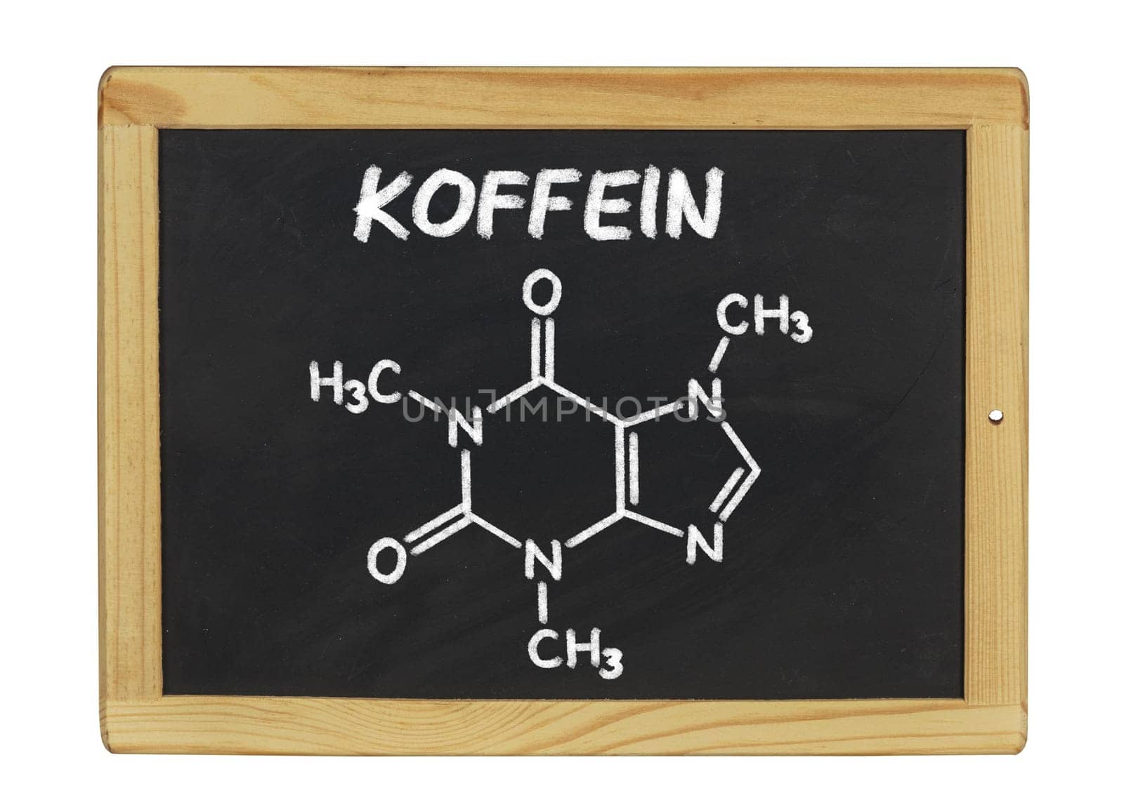 chemical structural formula of caffeine on a slate