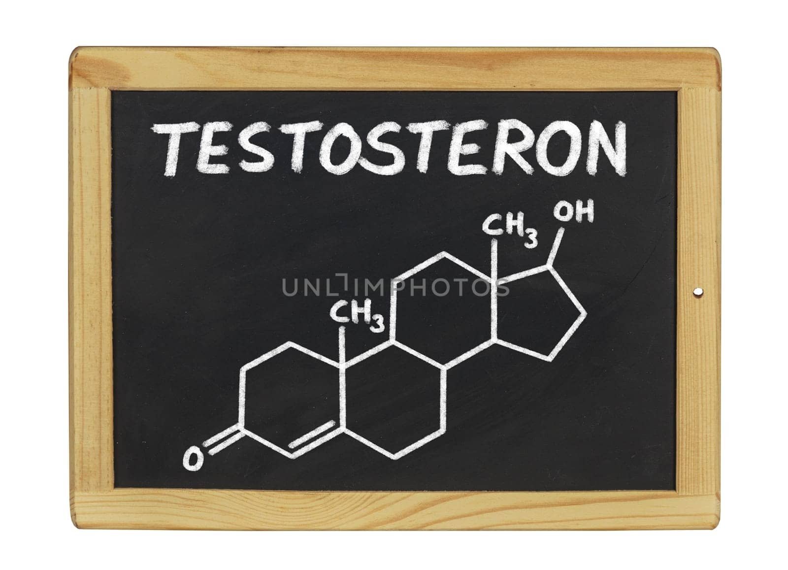 chemical structural formula of testosterone on a slate
