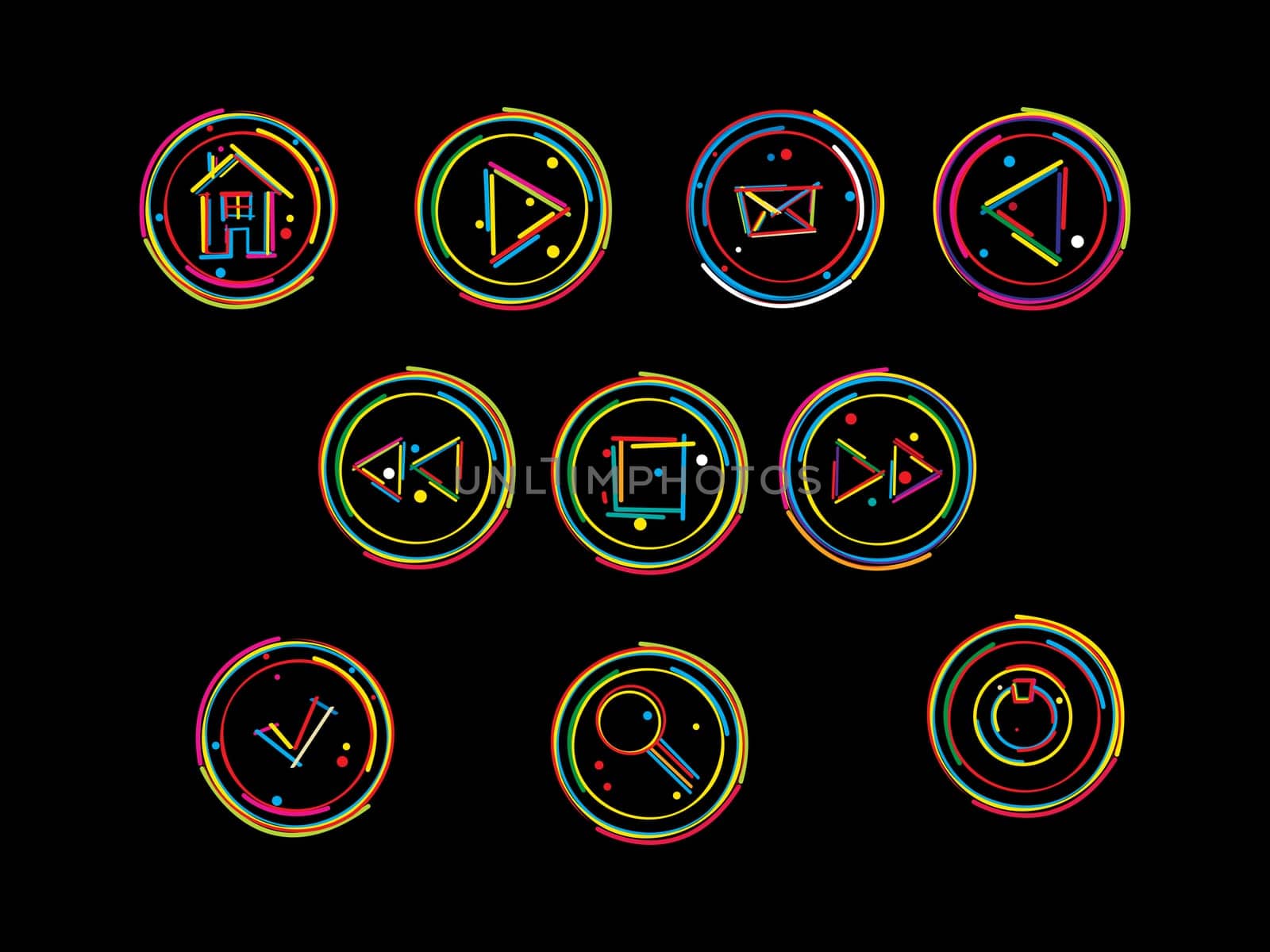 Sketch of web buttons in colors.