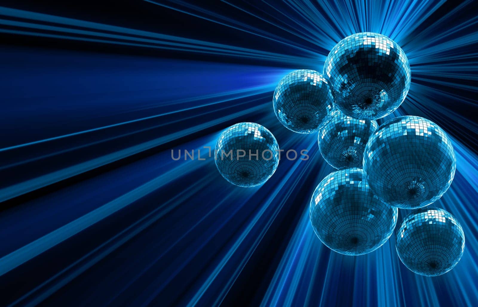 dark background with mirrored glitter disco balls for party