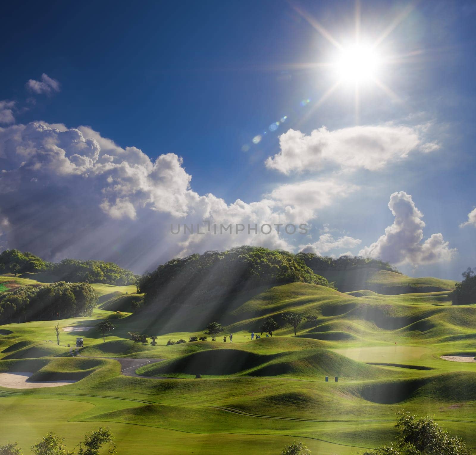sunset on golf field for adv or others purpose use