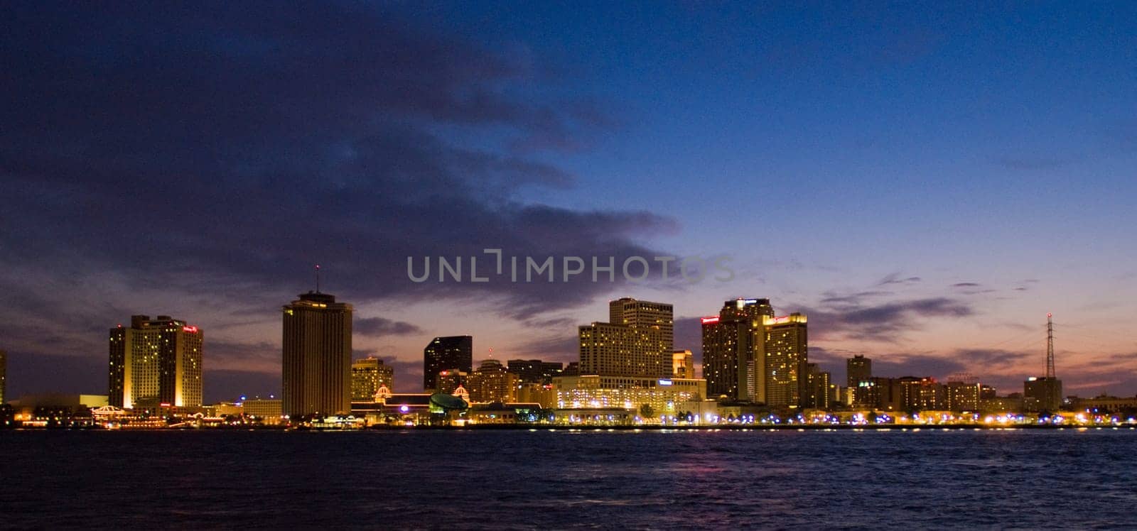 The New Orleans, Louisiana city skyline at dusk