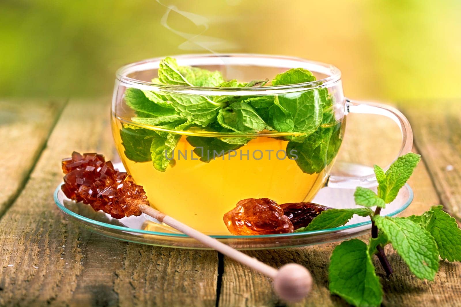 fresh peppermint tea on a natural background