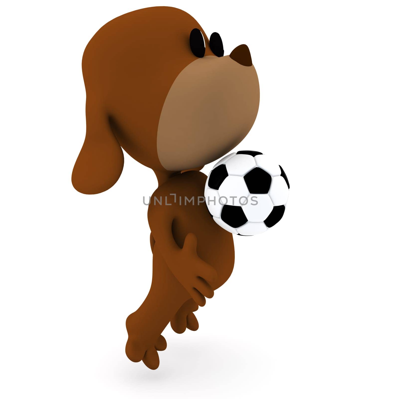 Dog stop the ball with his chest - 3D render