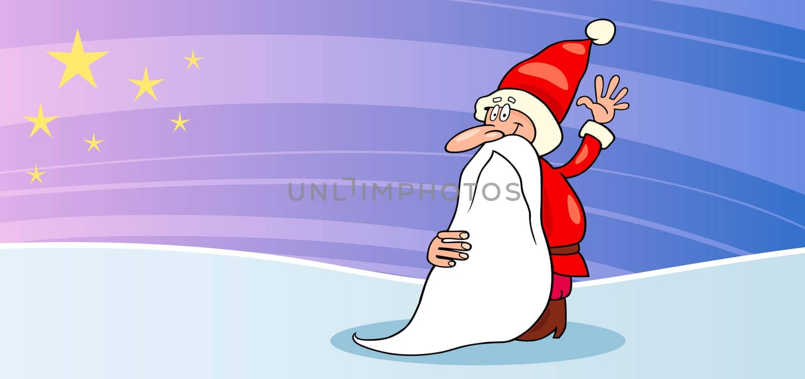 Greeting Card Cartoon Illustration of Santa Claus or Papa Noel or Father Christmas with Star