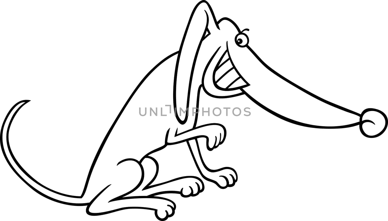Cartoon Illustration of Funny Smiling Mongrel Dog for Coloring Book