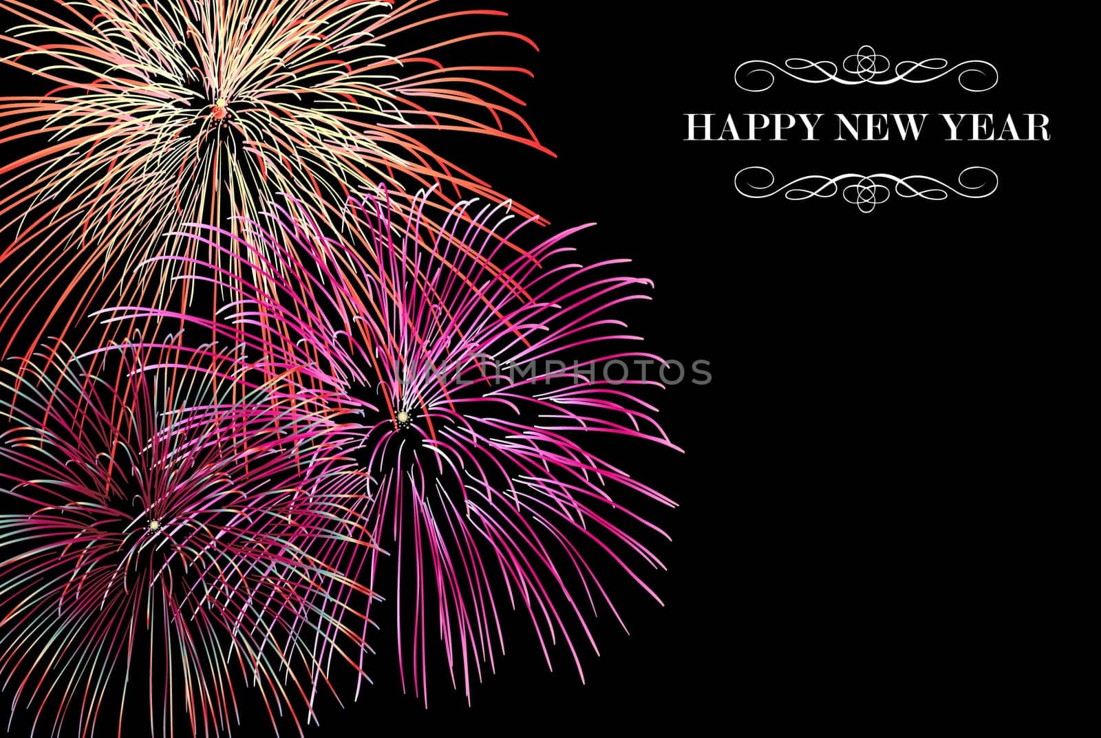 Happy New Year fireworks night scene greeting card. EPS10 vector with transparencies layered for easy manipulation and customisation.