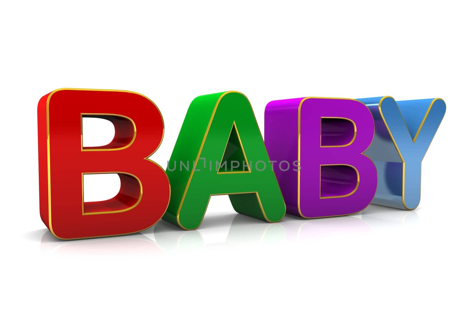 Multicolored text "baby"" on the white background."
