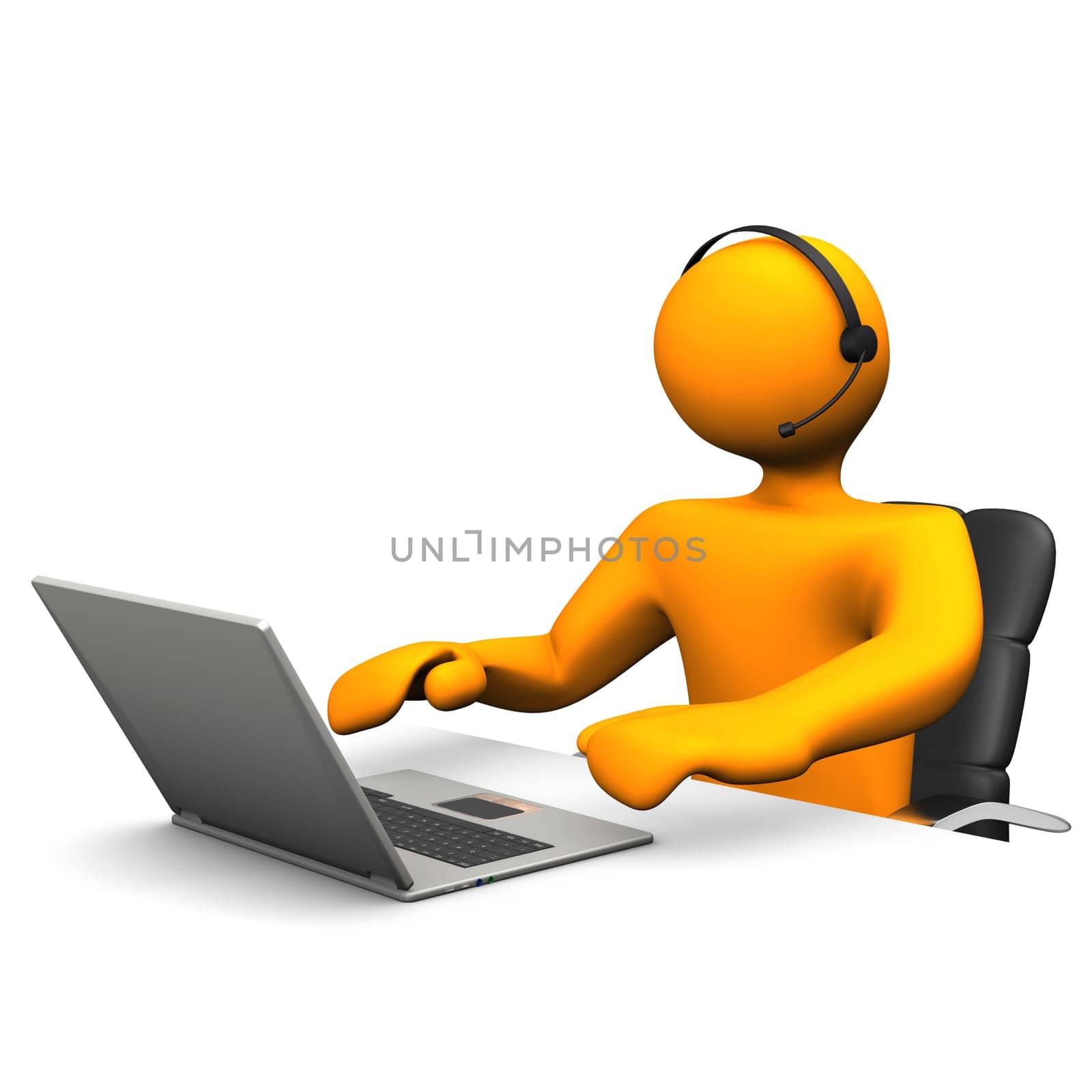 Orange cartoon character works in a callcenter.