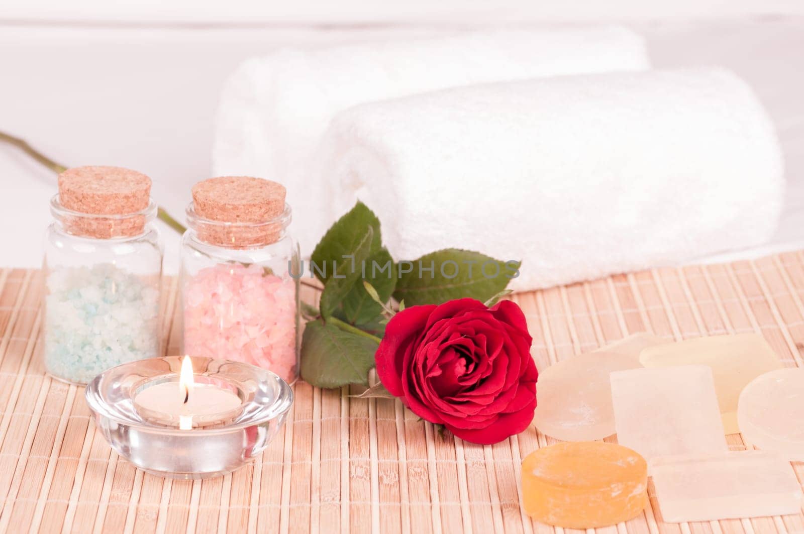 Spa concept with rose close up