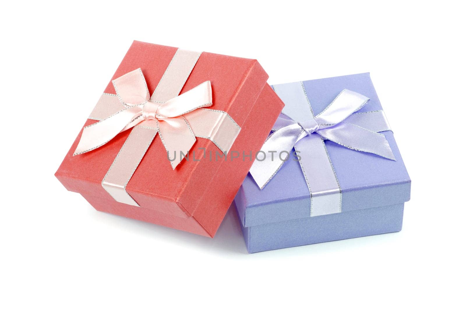 Christmas box gifts with satin bow isolated on white background