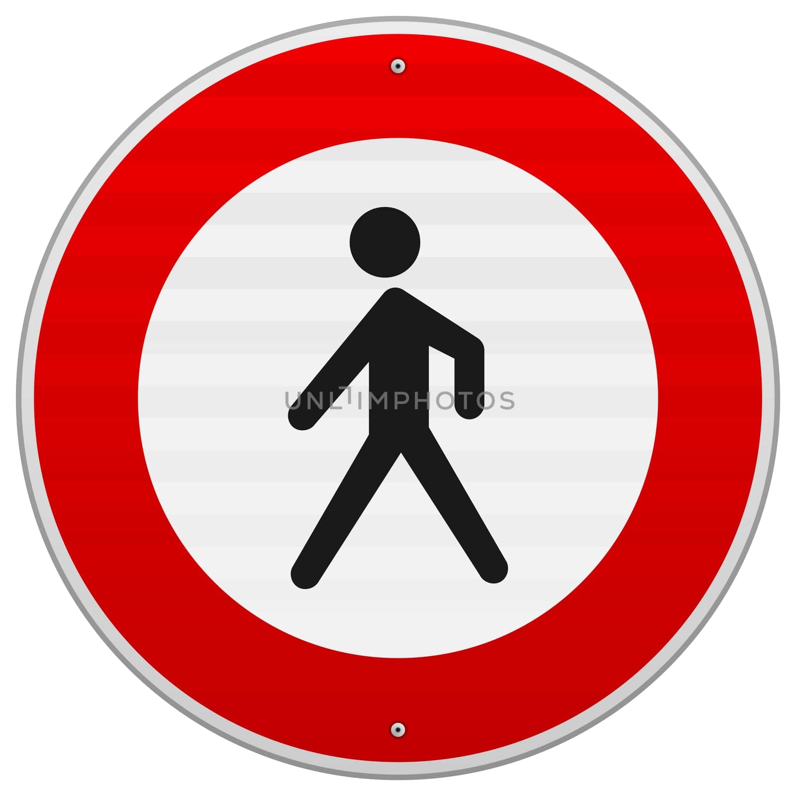 Black silhouette of person on red and white road sign
