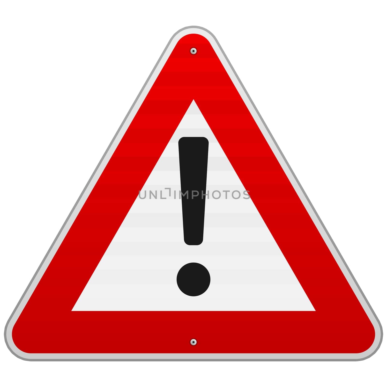 Black exclamation mark in red triangle as a road sign